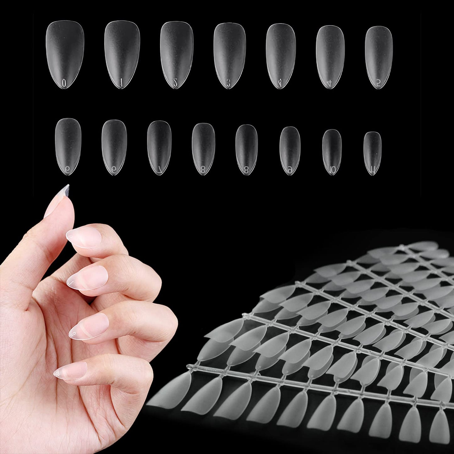 AddFavor Stiletto Nail Tips 300pcs Soft Gel Matte Point Nail Tips Medium Length Full Cover Acrylic False Fake Nails 12 Sizes for Women and Girls Press on Nails Nail Extension DIY Salon