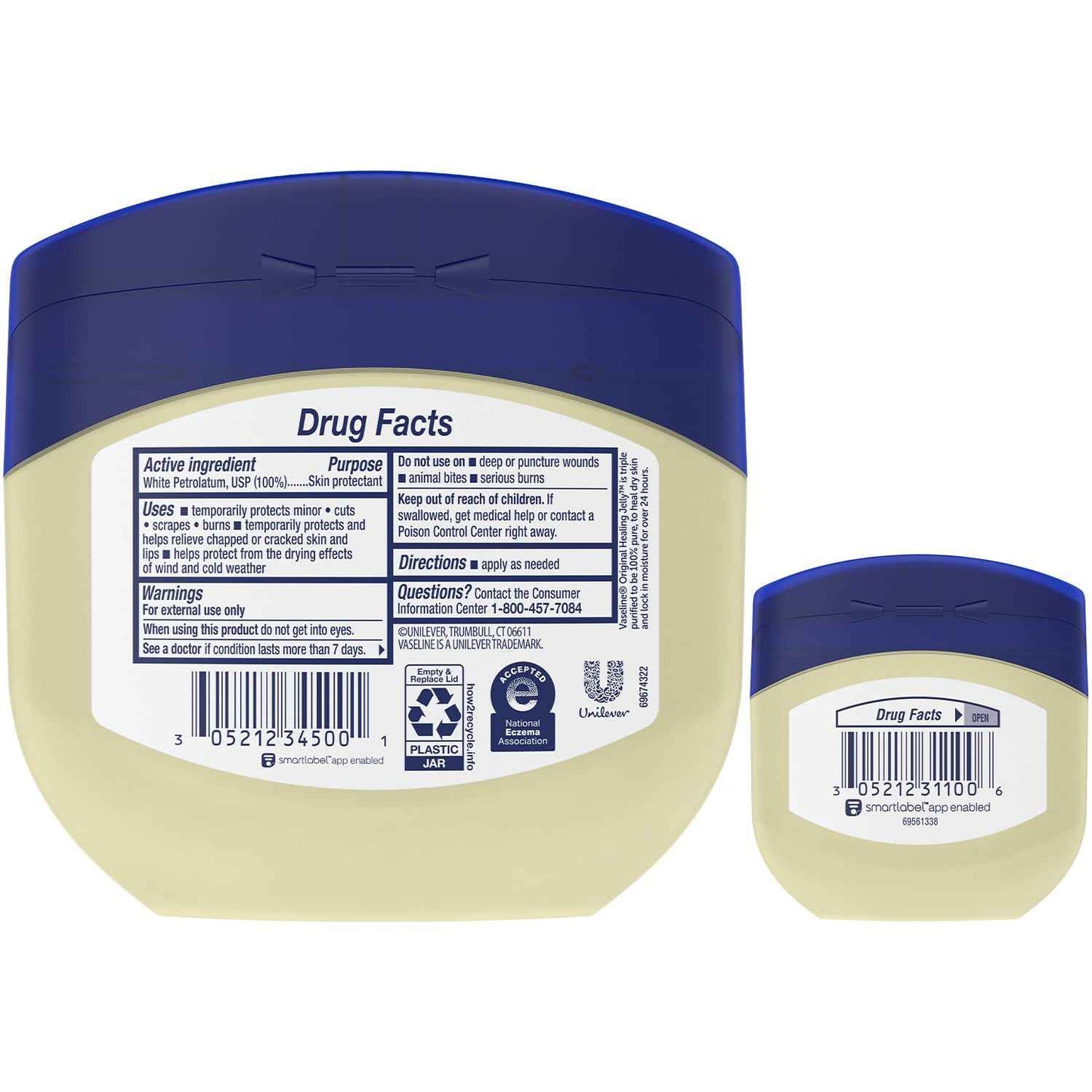 Vaseline Petroleum Jelly 2-Size Variety 4-Pack – Hypoallergenic Skin Protectant, Unscented Healing Ointment for Beauty & Personal Care