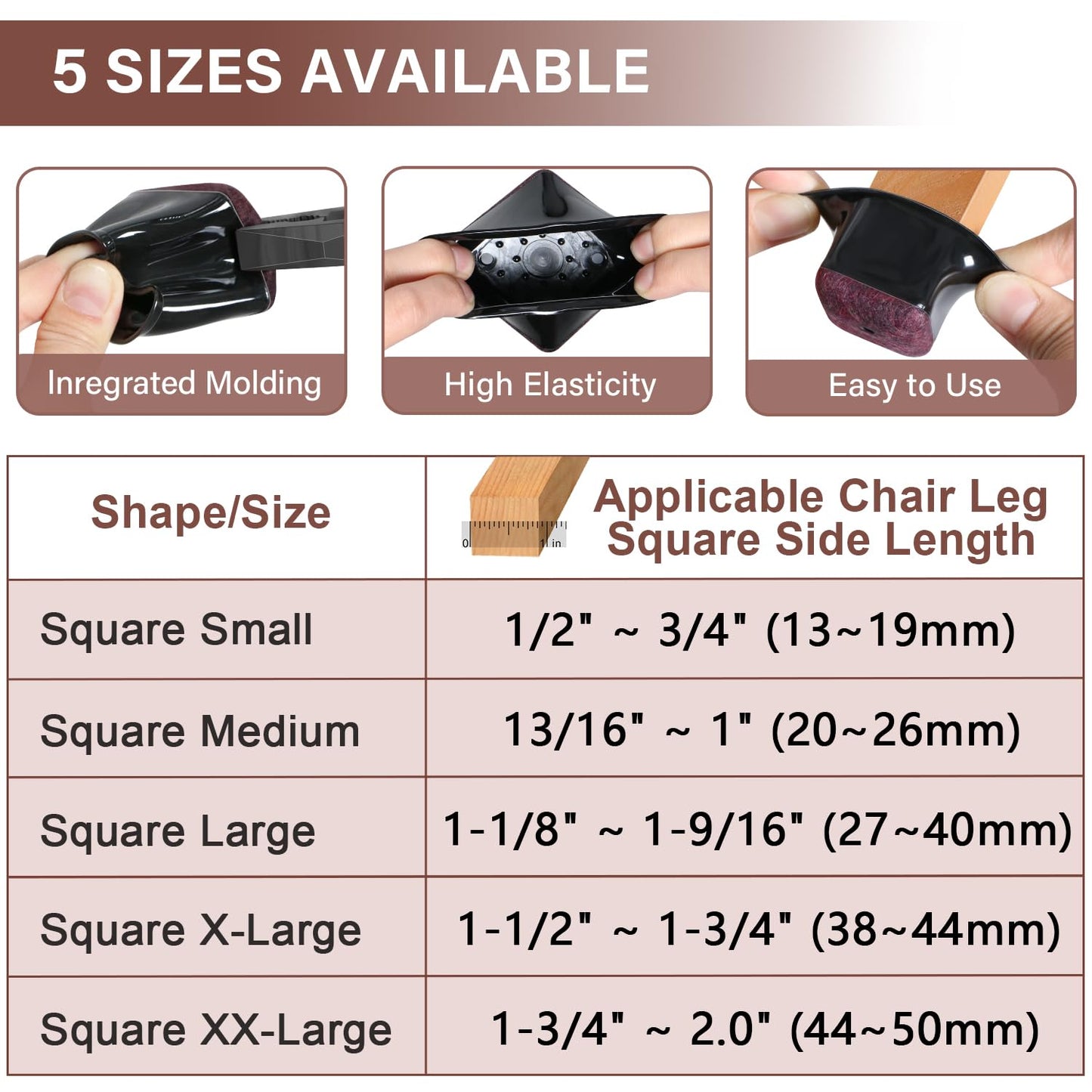 Chair Leg Floor Protectors Square Chair Leg Protectors for Hardwood Floors Silicone Caps Felt Strengthen Bottom Protection Non Slip Reduce Noise 32 Pack Black Square S Fit:1/2" ~ 3/4" (13~19mm)