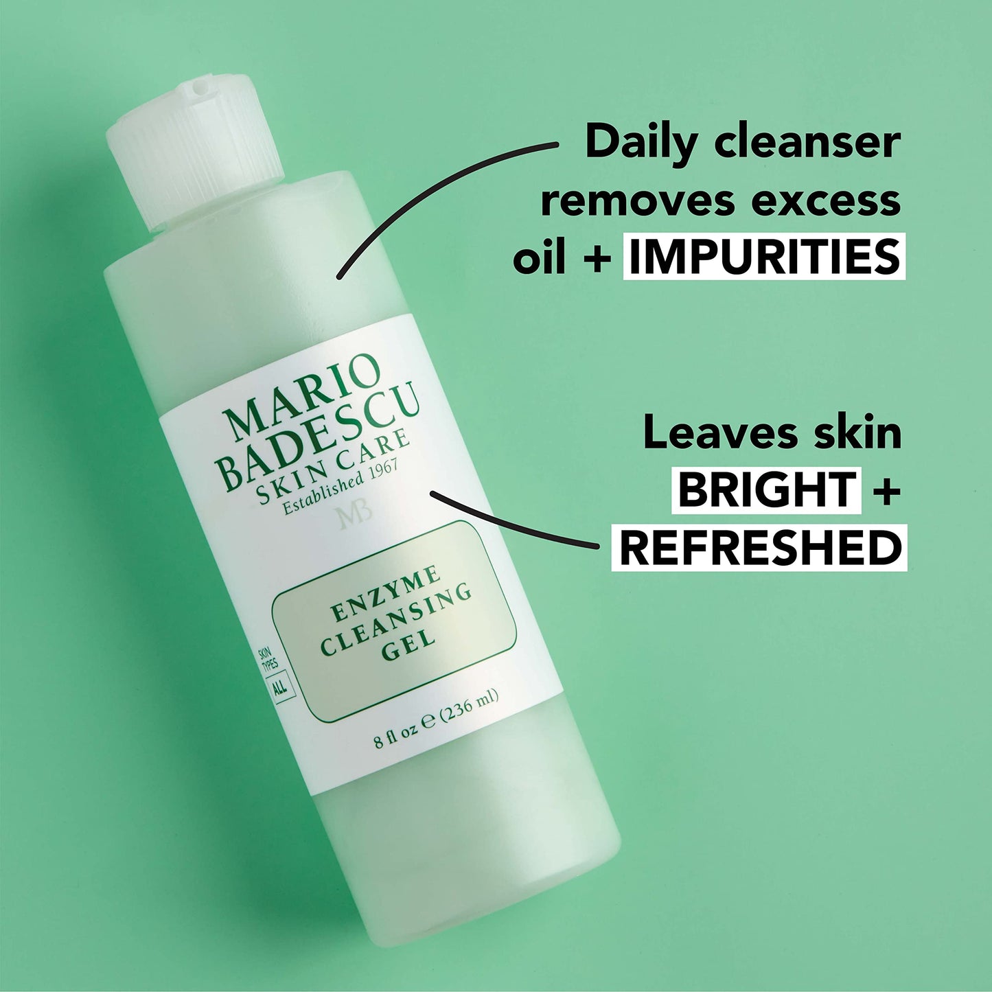 Mario Badescu Enzyme Cleansing Gel for All Skin Types| Oil-Free Face Wash with Grapefruit & Papaya Extract | Remove Excess Oil & Surface Impurities 8 Fl Oz