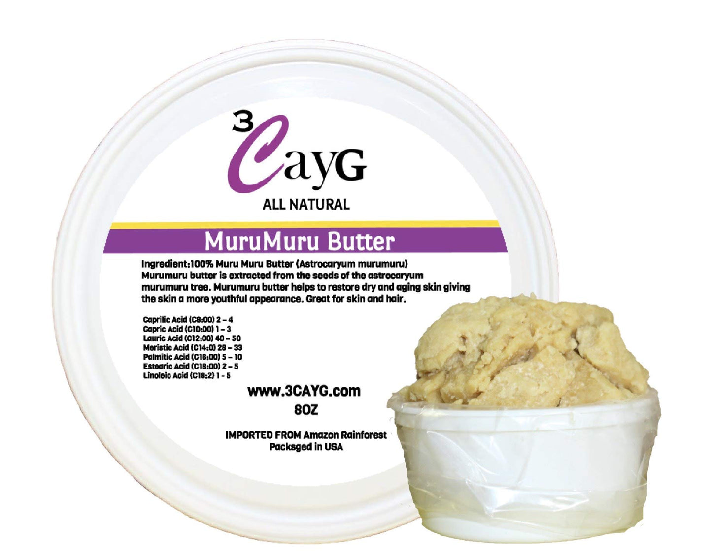 3CayG Premium 8oz Raw MuruMuru Butter- Natural and Nourishing