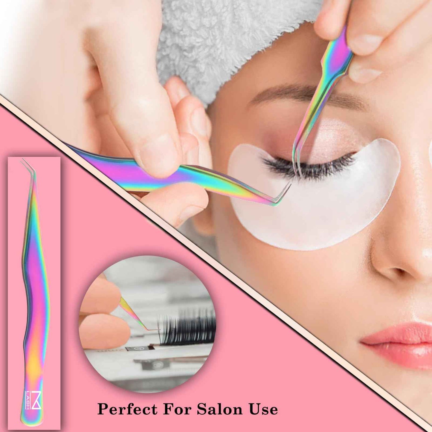 M LASH Eyelash Tweezers for Eyelash Extensions (Set of 4) - Professional Lash Extension Tweezers - Fiber Tip Lash Tweezers, Japanese Steel, Diamond Grip For Flawless Application (Black)