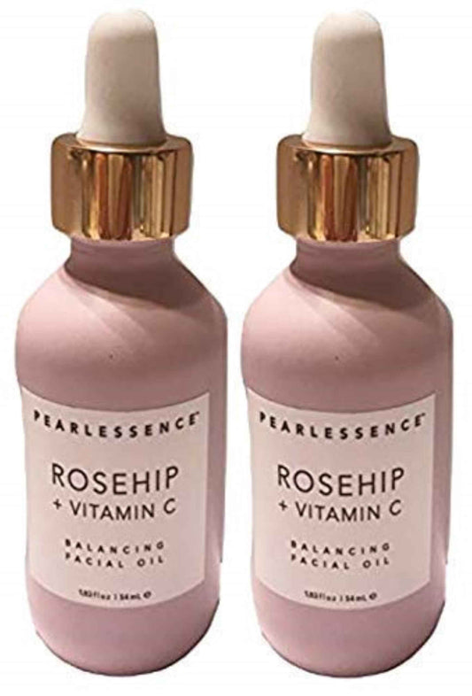 Pearlessence Rosehip Balancing Facial Oil + Rosehip Fruit Oil & Vitamin C - Daily Hydration to Balance & Revive Skin | Adds Moisture to Dry Skin | Made in USA & Cruelty Free (1.83 fl oz each, 2 Pack)