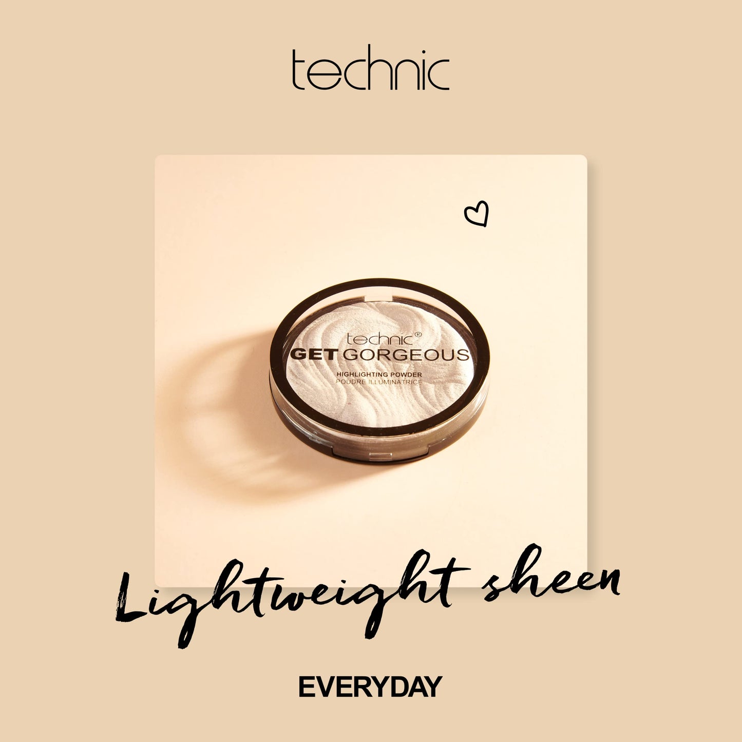 Technic Get Gorgeous Highlighting Powder - Pressed Shimmer Face Makeup Compact for a Natural Glow. Shade: Original