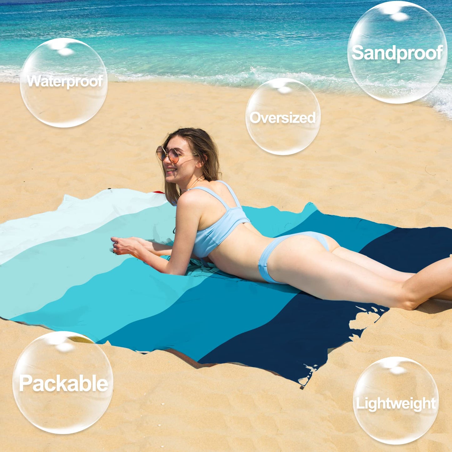 BYDOLL Beach Blanket 78''×81'' 1-5 Adults Oversized Lightweight Waterproof Sandproof Beach Blanket Large Picnic Mat Beach Blanket for Beach Travel Camping Hiking Picnic