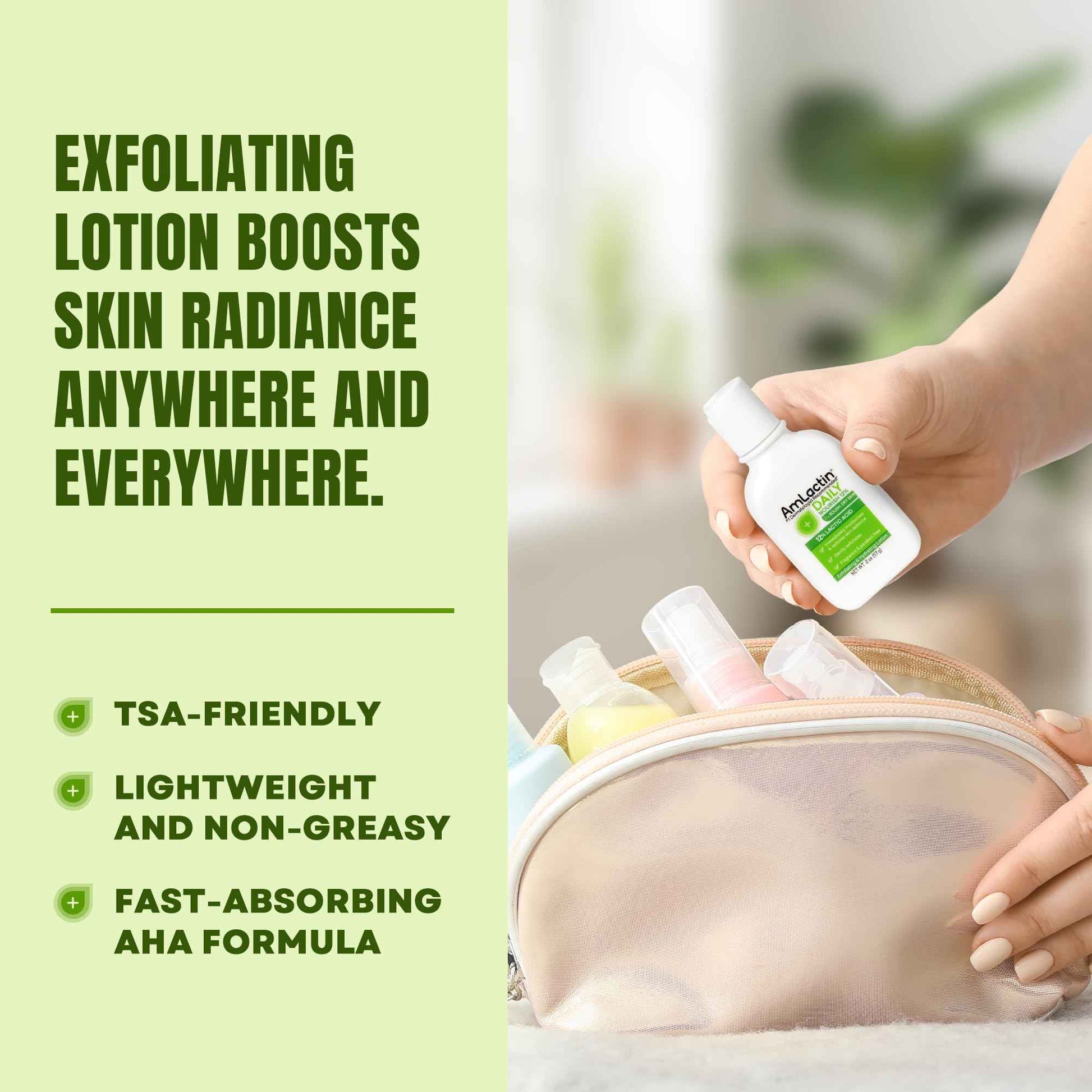 AmLactin Daily Nourish Travel Size Lotion (Pack of 6) - Therapeutic Body Lotion for Dry Skin, No-Scrub Exfoliator and Moisturizer with 12% Lactic Acid AHA