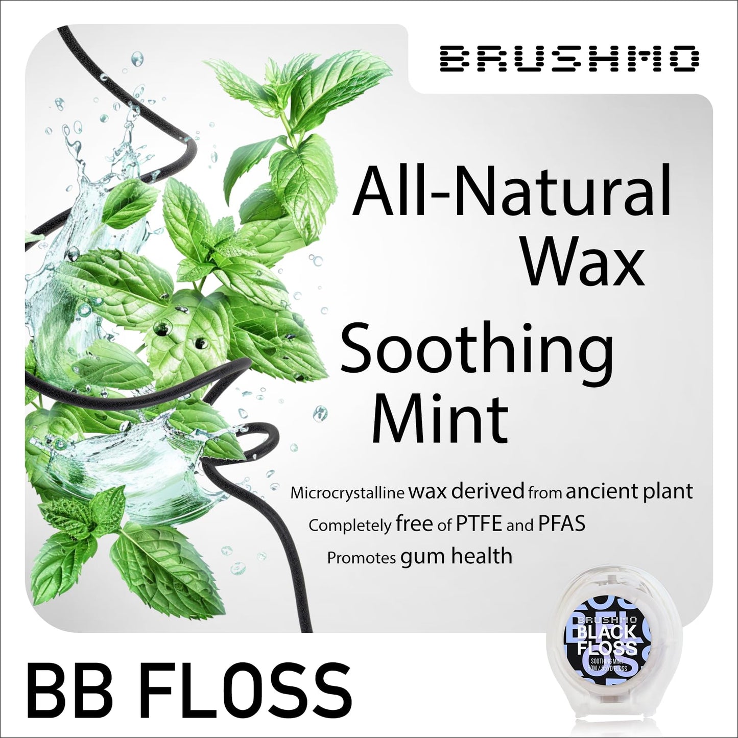 Brushmo Black Floss (BB Floss), US Dentist-Designed Oral Care, Stain-Absorbing, Woven Expanding Dental Floss with Natural Wax to Prevent Gum Disease, Non-Toxic PTFE & PFAS Free, 4 Spools (220 yd)