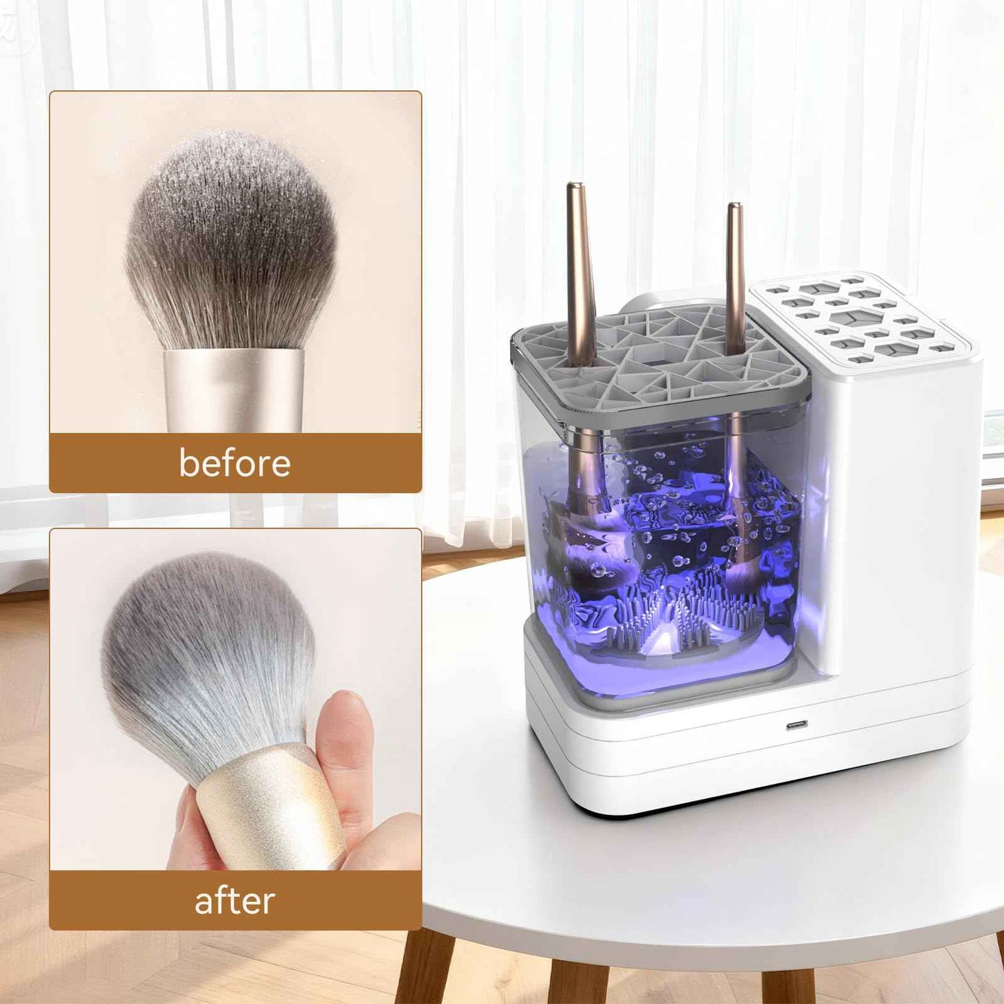5-in-1 Electric Makeup Brush Cleaner & Dryer Machine- Portable Automatic USB Cosmetic Brushes Cleaner Tool with Deep-Clean Silicone Brush for All Size Brushes (Contour, Eyeshadow, Blush)