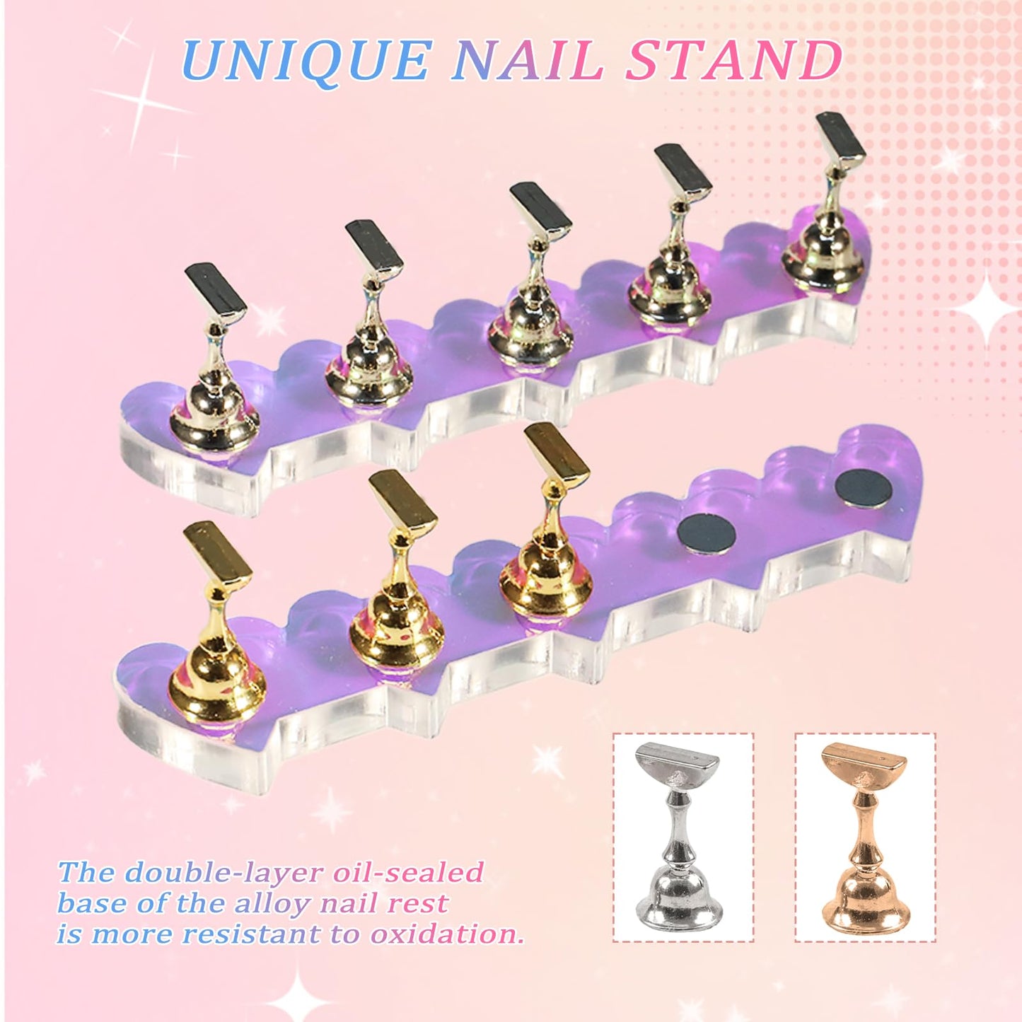 ANGNYA 2 Set Nail Stands for Press On, Heart-shaped Nail Holder for Painting Nails Aurora Nail Stand with Reusable Adhesive Putty Clay Strong Magnetic Nail Display Art Stand for Painting Nails