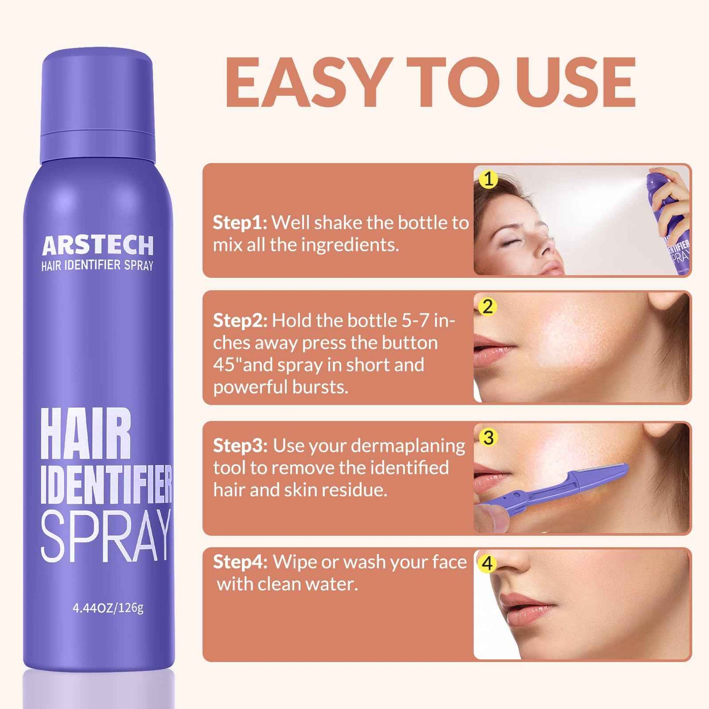 Dermaplane Razor for Women Face Hair Identifier Spray for Face Shaving Dermaplaning Tool Skin Body Dermaplaning Spray for Women with 16 Facial Razor Face Shaver Kit Facial Hair Removal (Purple 4 Pack)