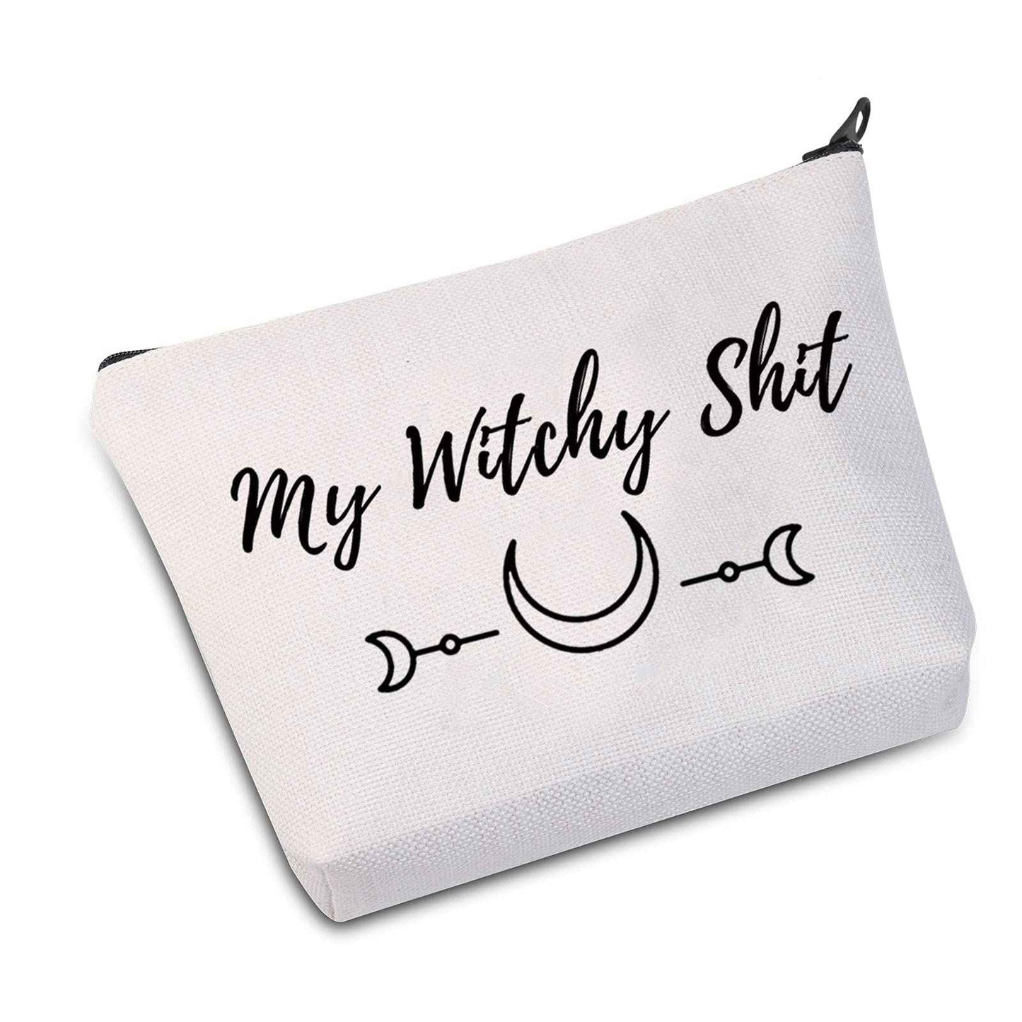 JXGZSO Witchy Gift My Witchy Shit Cosmetic Bag Halloween Present (My Witchy Shit White)
