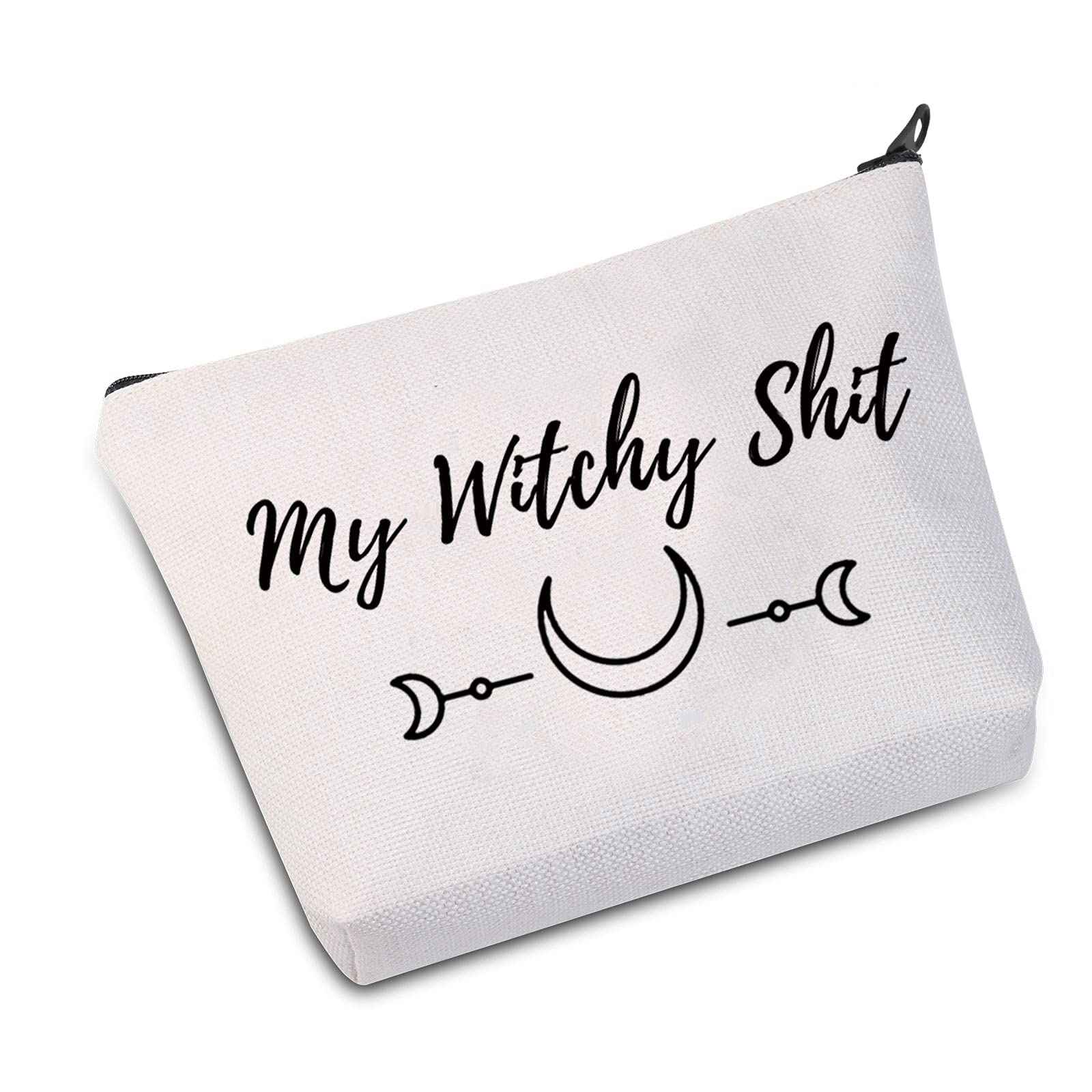 JXGZSO Witchy Gift My Witchy Shit Cosmetic Bag Halloween Present (My Witchy Shit White)