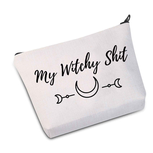 JXGZSO Witchy Gift My Witchy Shit Cosmetic Bag Halloween Present (My Witchy Shit White)