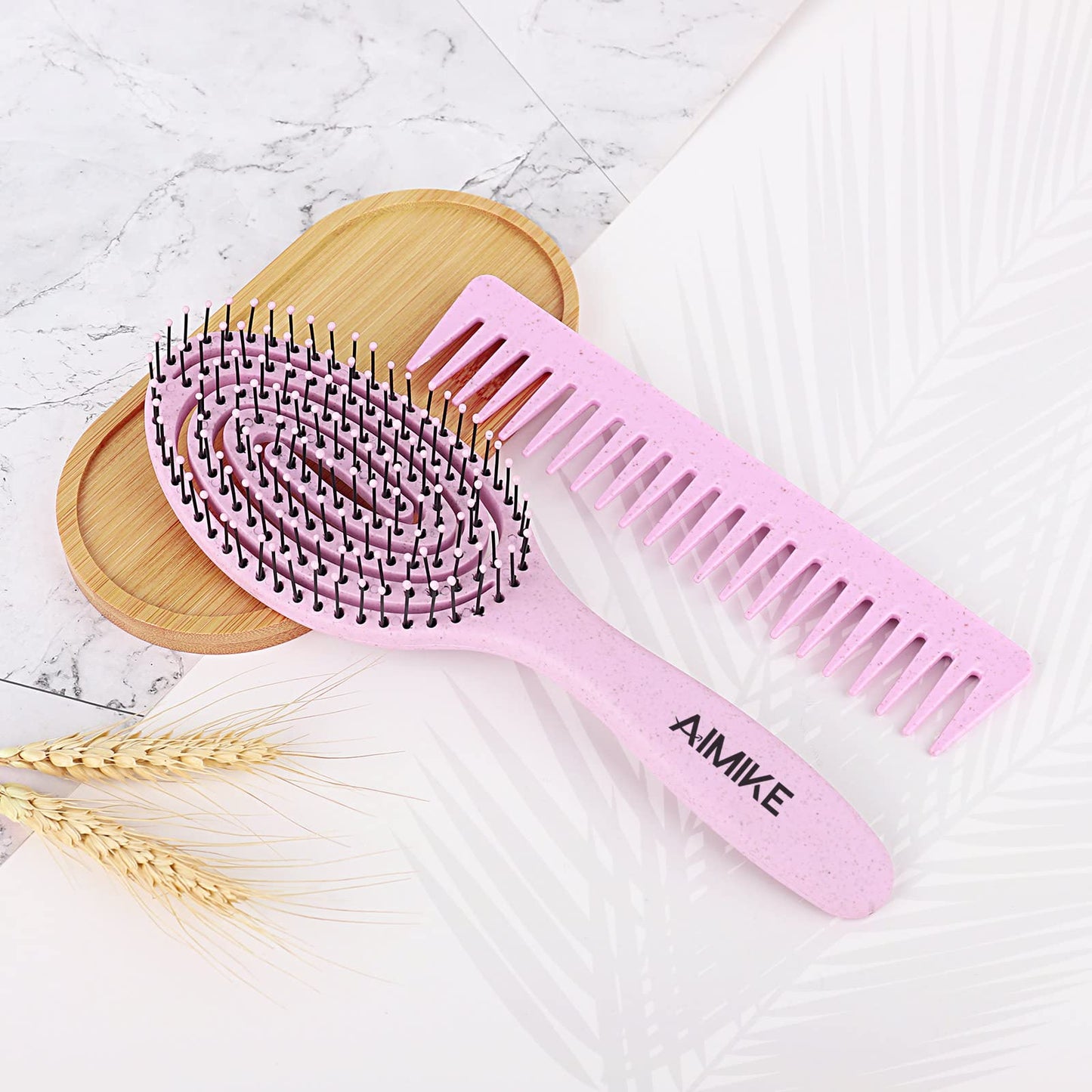 AIMIKE Hair Brush, Vented Detangler Brush for Curly, Thick & Knotted Hair, No Pull Detangling Brush w/Flex Soft Bristles, Glide Through Tangles for Women, Kids, Men, Wet & Dry Hair- Pink