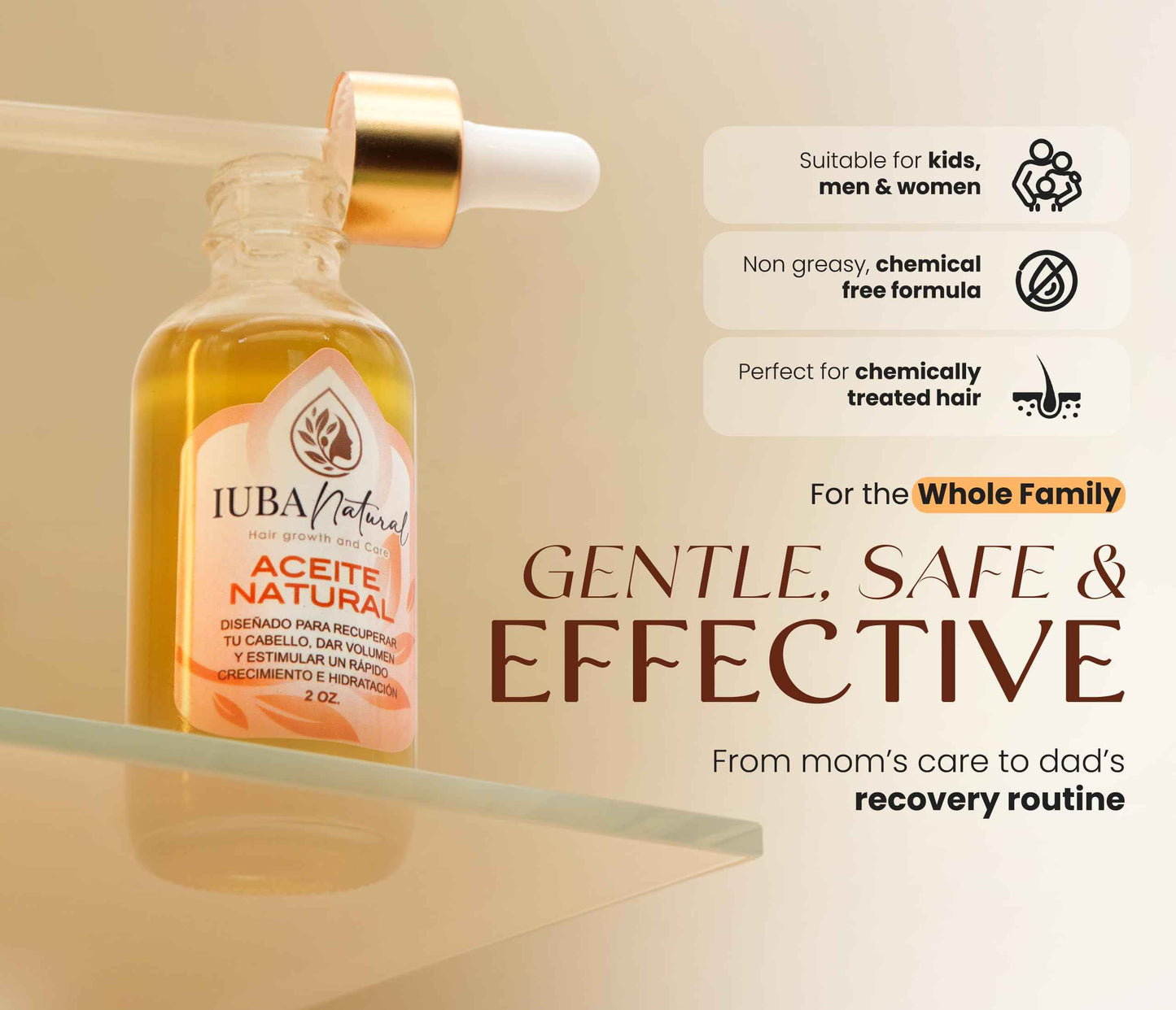 IUBA NATURAL HAIR GROWTH AND CARE Organic Scalp & Hair Oil – Natural hair oil for hair growth and repair – Strengthening hair treatment oil for women & men – Dry scalp solution 2 oz