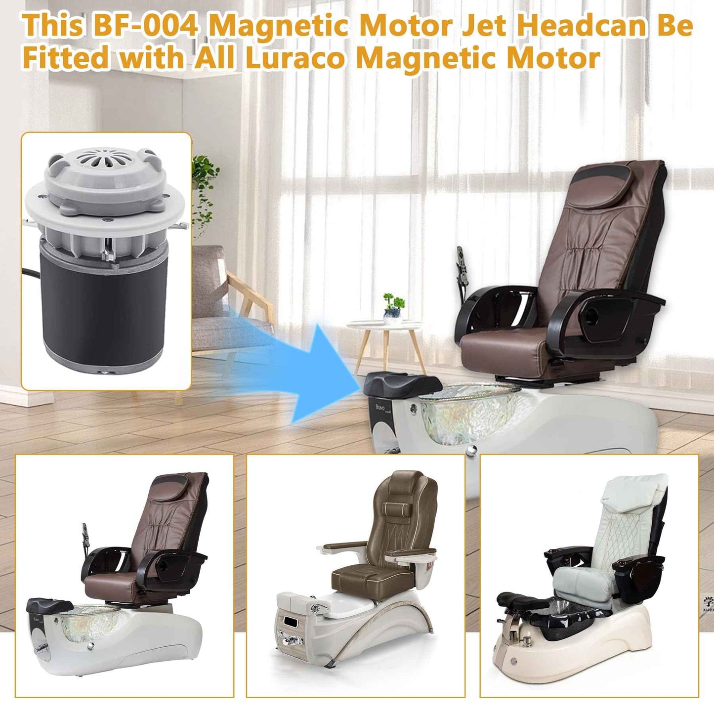 BF-004 Pipeless Magnetic Jet Head Motor for Pedicure Spa Chair Part,Universal Pedicure Jet Replacement for LURACO Magnetic Jet Includes Propeller and Cap