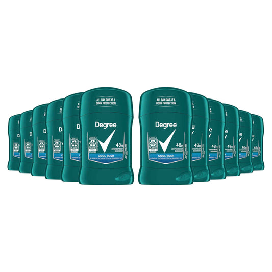 Degree Men Original Protection Antiperspirant Deodorant Cool Rush Pack of 12 48-Hour Sweat & Odor Protection Antiperspirant For Men 1.7 oz