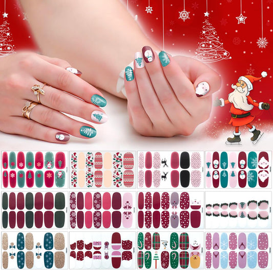 SILPECWEE 12 Sheets Christmas Nail Polish Strips Full Nail Wraps Self Adhesive Nail Polish Stickers for Women Fingernails Manicure Stickers Holiday Nail Art Accessories with Nail File