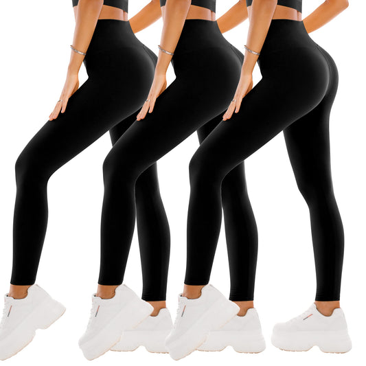 SINOPHANT High Waisted Leggings for Women - Full Length Capri Buttery Soft Yoga Pants for Workout Athletic(Full Black/Black/Black,S-M)