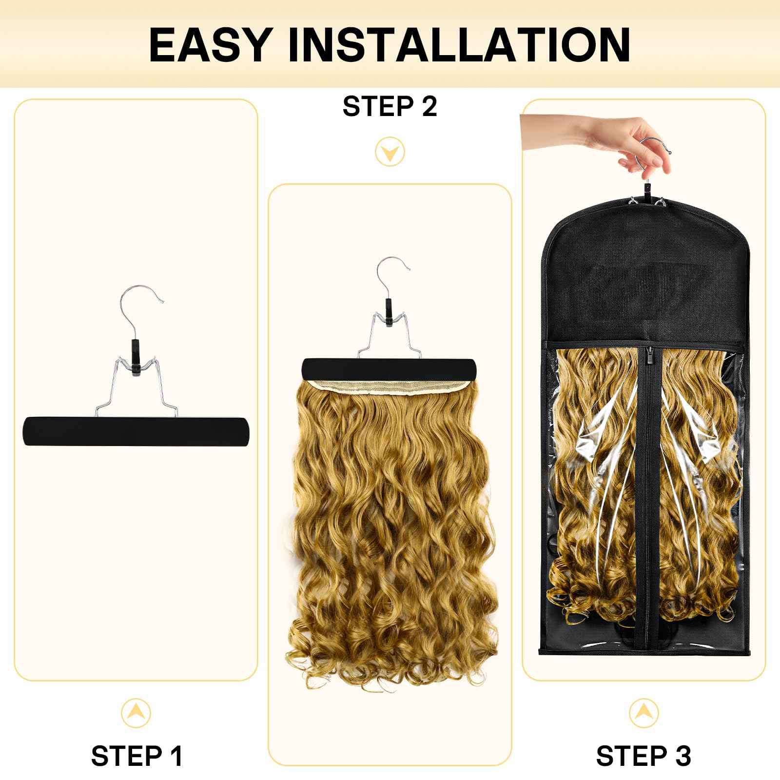 VARIPOWDER 10pcs Wig Storage Bags with Hanger Hair Extensions Storage for Multiple Wigs, Dust-Proof Wigs Bag with Strong Holder Home Travel Closet Wigs & Accessories