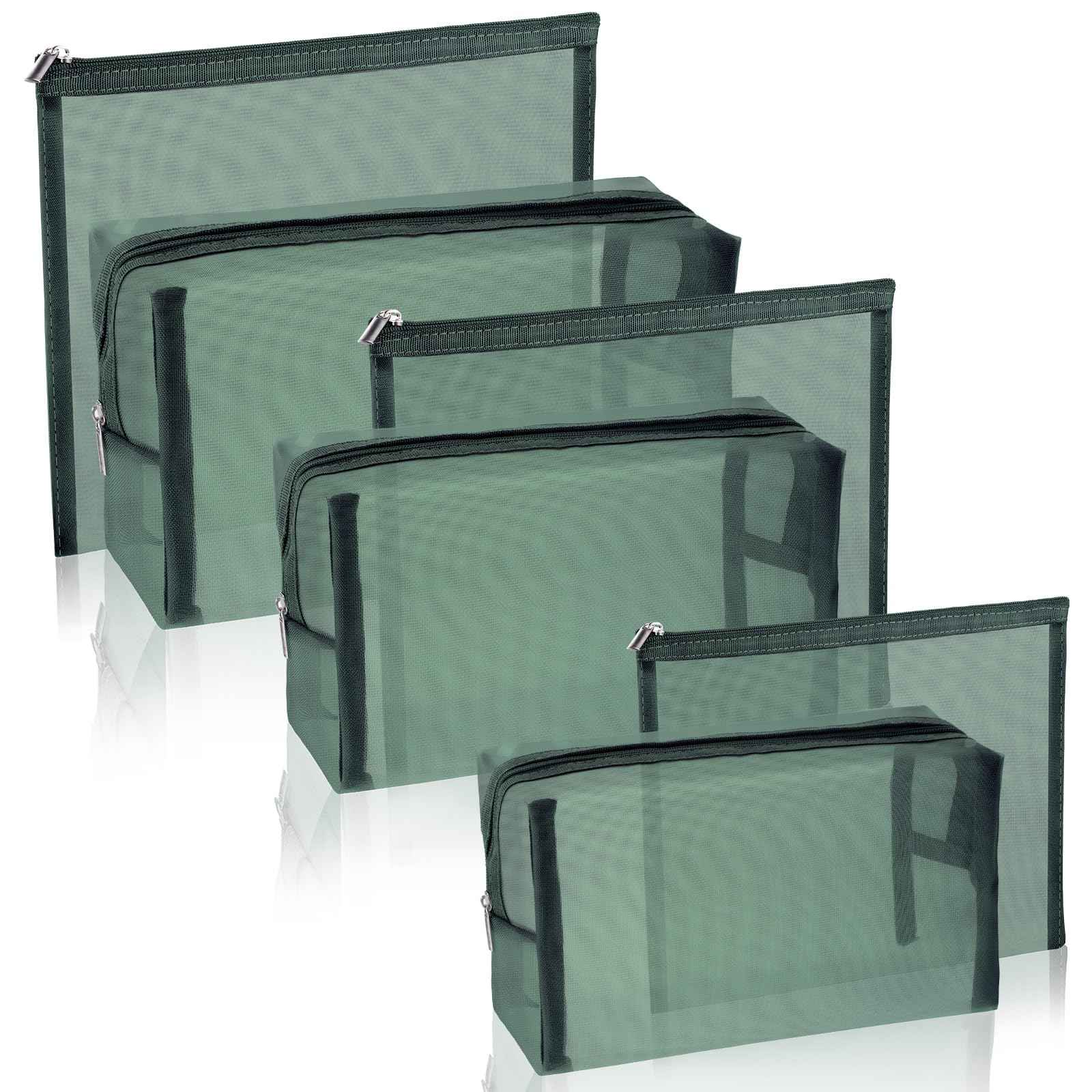 Boao 6 Pieces Mesh Makeup Bags Mesh Cosmetic Bag Portable Travel Organizing Zipper Pouch Toiletries Makeup Pouches for Home Office Travel Accessories(Green)