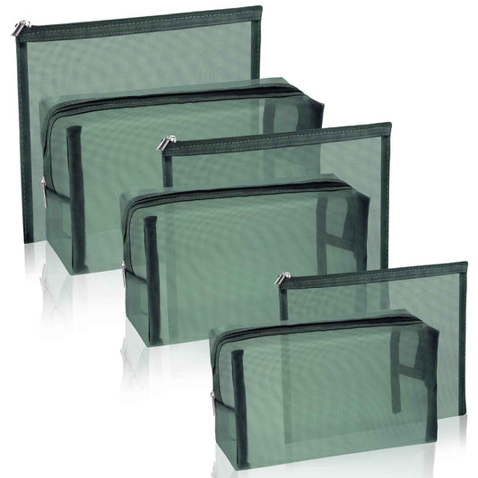 Boao 6 Pieces Mesh Makeup Bags Mesh Cosmetic Bag Portable Travel Organizing Zipper Pouch Toiletries Makeup Pouches for Home Office Travel Accessories(Green)