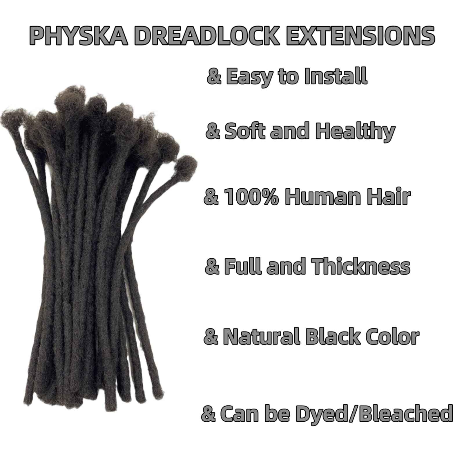 0.2cm Width 8Inch 20 Strands Loc Extension Human Hair 100% Handmade Permanent Real Dreadlock Extensions Human Hair For Women/Men/Kids Can Be Dyed Bleached Curled (width 0.2cm #1B color)