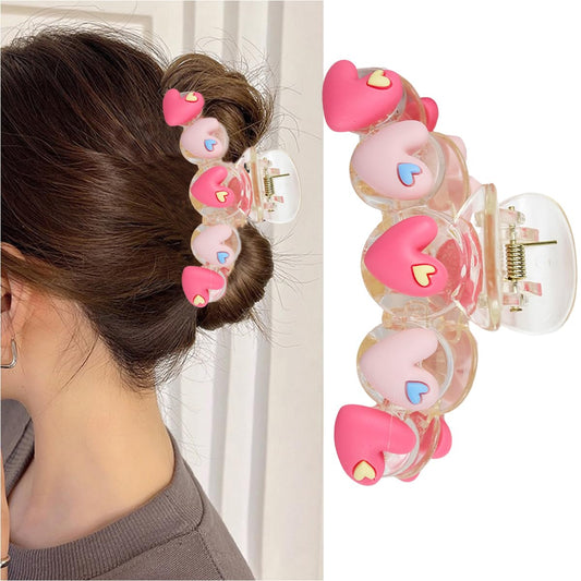 Heart Hair Claw Clips Colorful Heart Shape Large Hair Clips for Valentine's Day Strong Hold Non Slip Shark Hair Claw Barrette for Thin Thick Curly Hair Pink Jaw Clips Hair Clamps Hair Accessorie