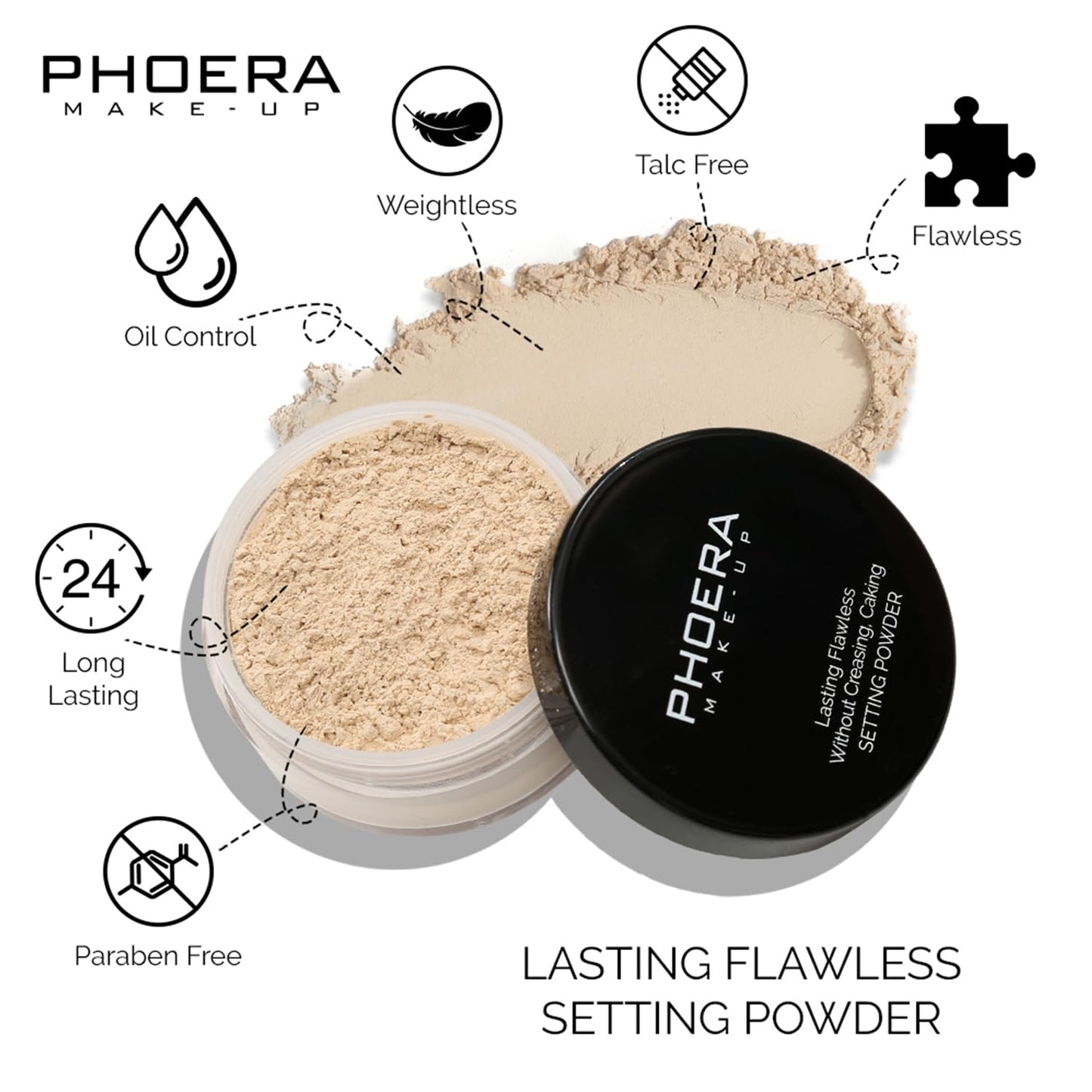 PHOERA Foundation Full Coverage,PHOERA Face Powder, Soft Focus Setting Powder, PHOERA Makeup Lightweight Wrinkles Matte Natural Finish for a Flawless Complexion (104 Buff Beige+N.02 Cool Beige)