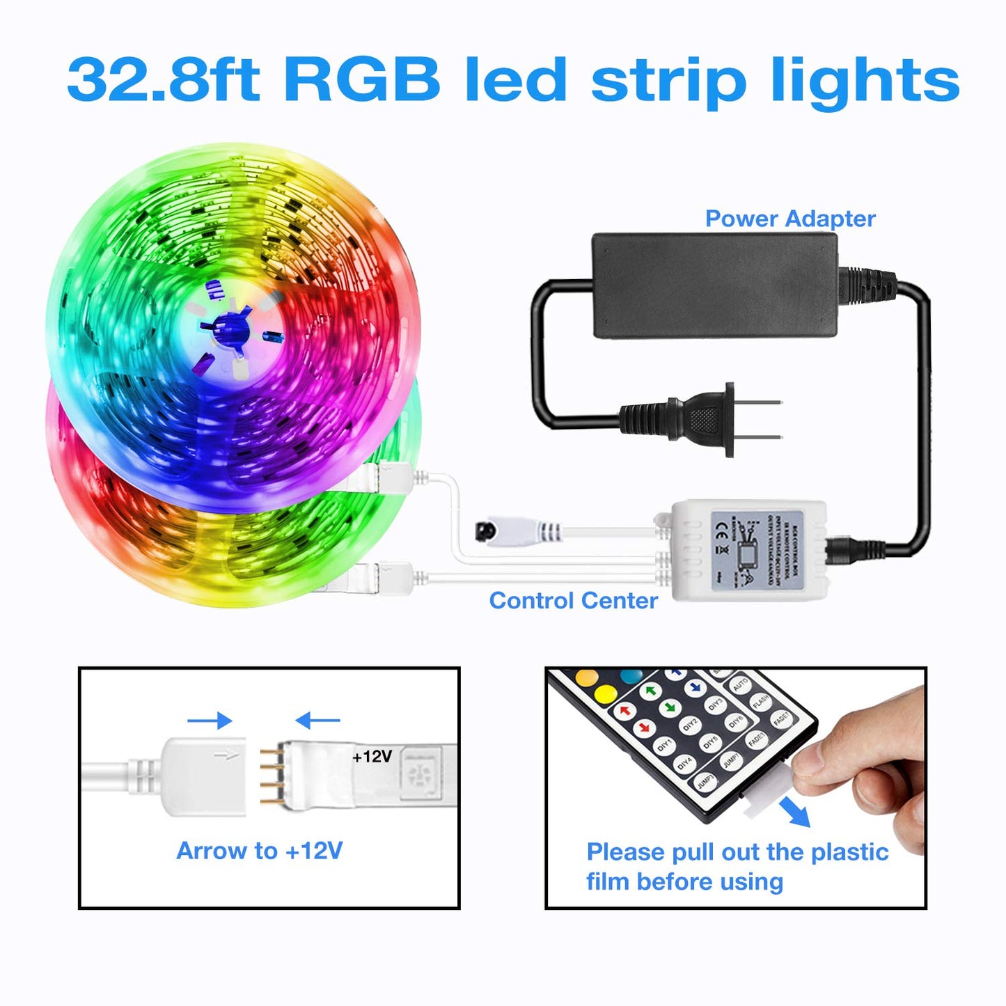 DAYBETTER Led Strip Lights 32.8ft Kit with Remote and Power Supply Color Changing