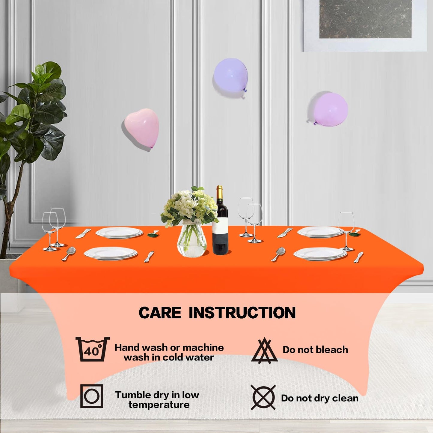 IVAPUPU 4FT Table Cloth for Rectangular Fitted Events Stretch Orange Table Covers Washable Table Cover Spandex Tablecloth Table Protector for Party, Wedding, Cocktail, Banquet, Festival