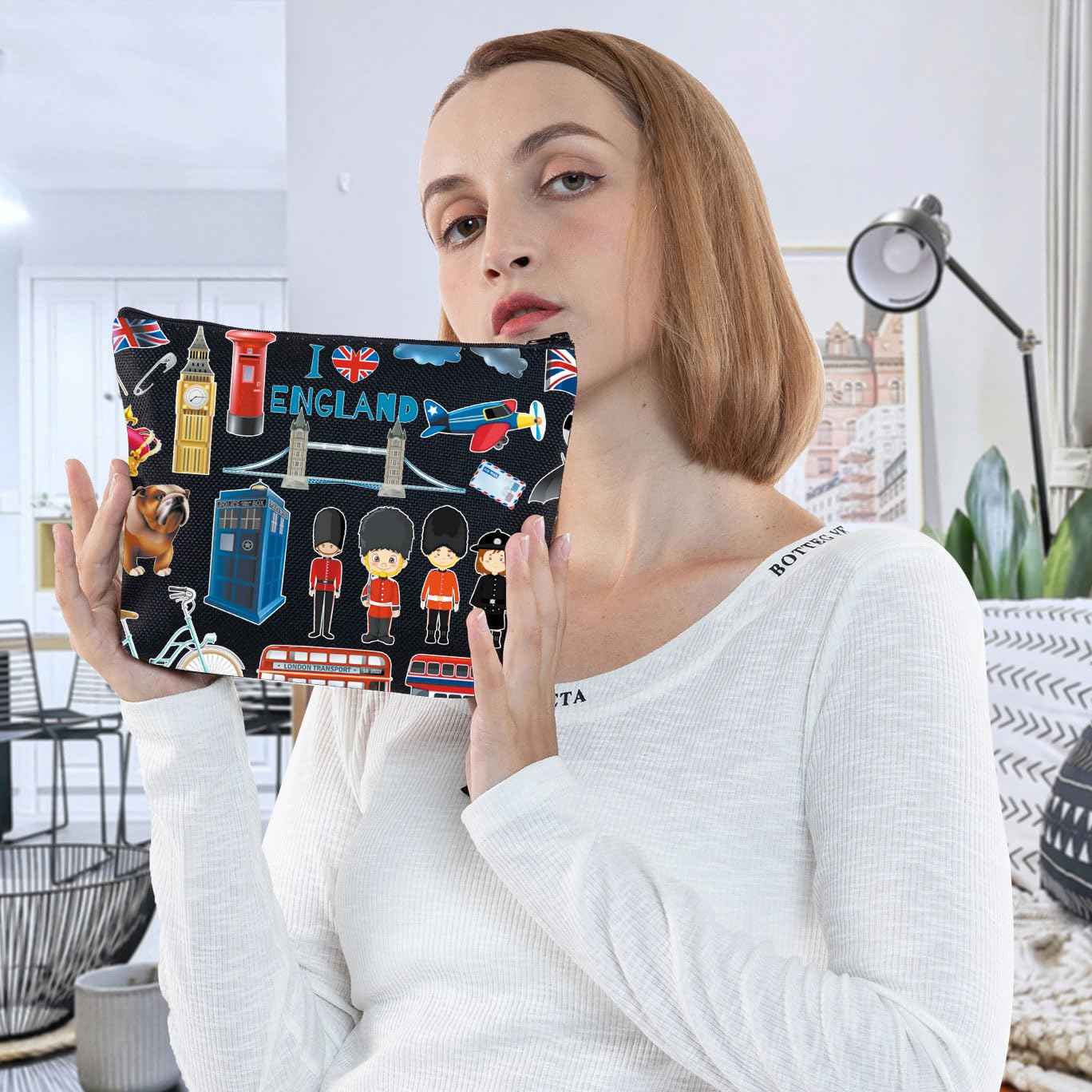 WZMPA England Travel Cosmetic Bag British Vacation Gifts United Kingdom Makeup Zipper Pouch Bag UK Trip Merchandise (EnglanBL-BL)