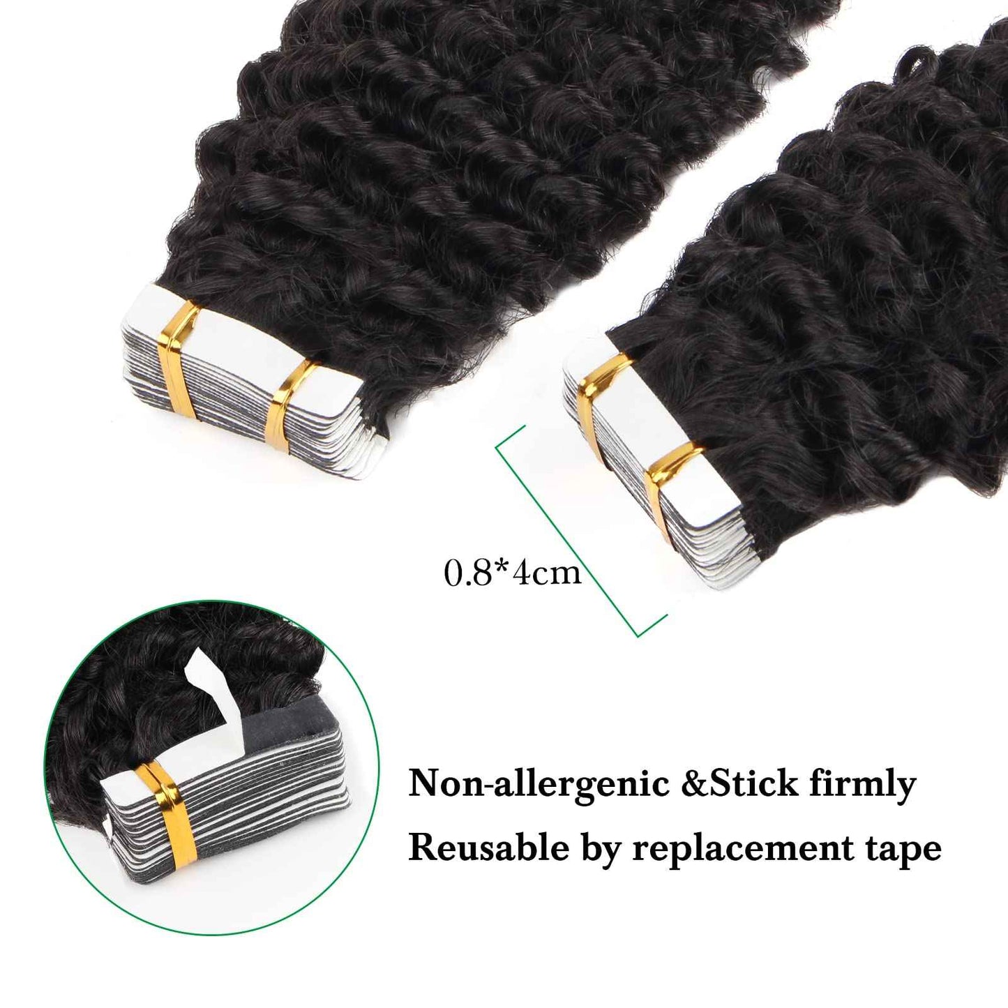 Lovrio Tape in Hair Extensions Human Hair Kinky Curly 50grams 20pcs Double Side Tape ins for Black Women Human Hair 18 inch Natural Black Soft hair Invisibe Curly Tape in Hair Extensions