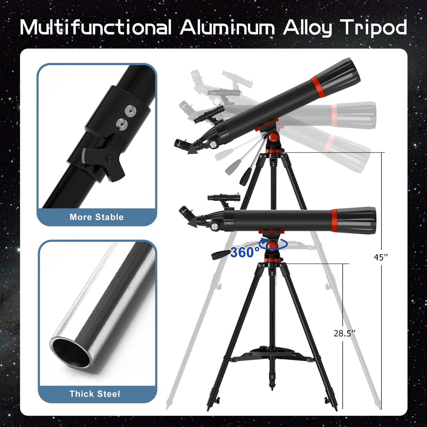 Telescope 90mm Aperture 800mm Telescope for Adults with High Powered, Refractor Telescopes for Kids & Beginners, Multi-Coated High Transmission AZ Mount Portable Telescope Includes Carry Bag