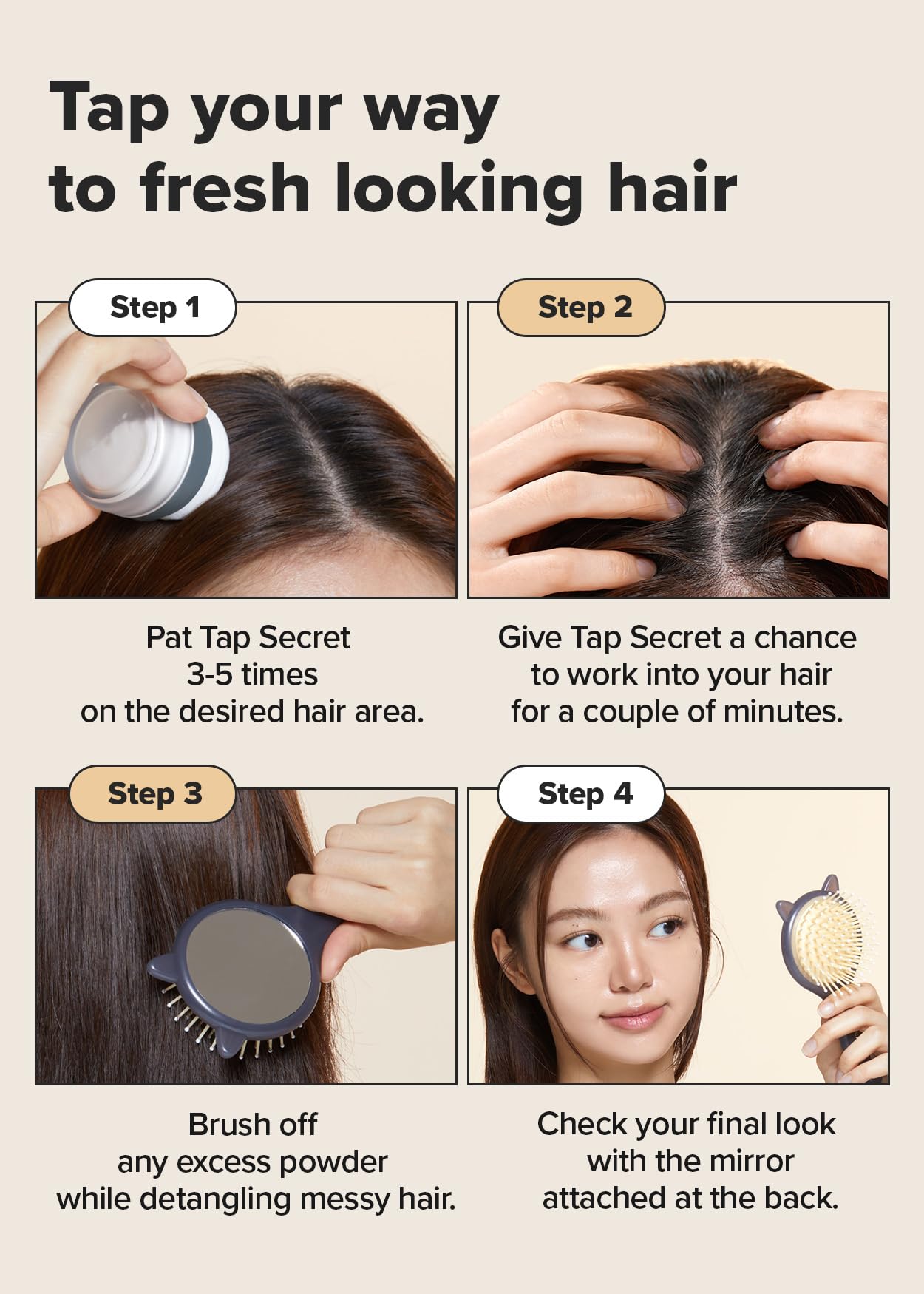 I DEW CARE Tap Secret Hair Brush | Detangling Hair Brush with Mirror, Cute and Ergonomic Design, For All Hair Types - Gifts for Women, Girls