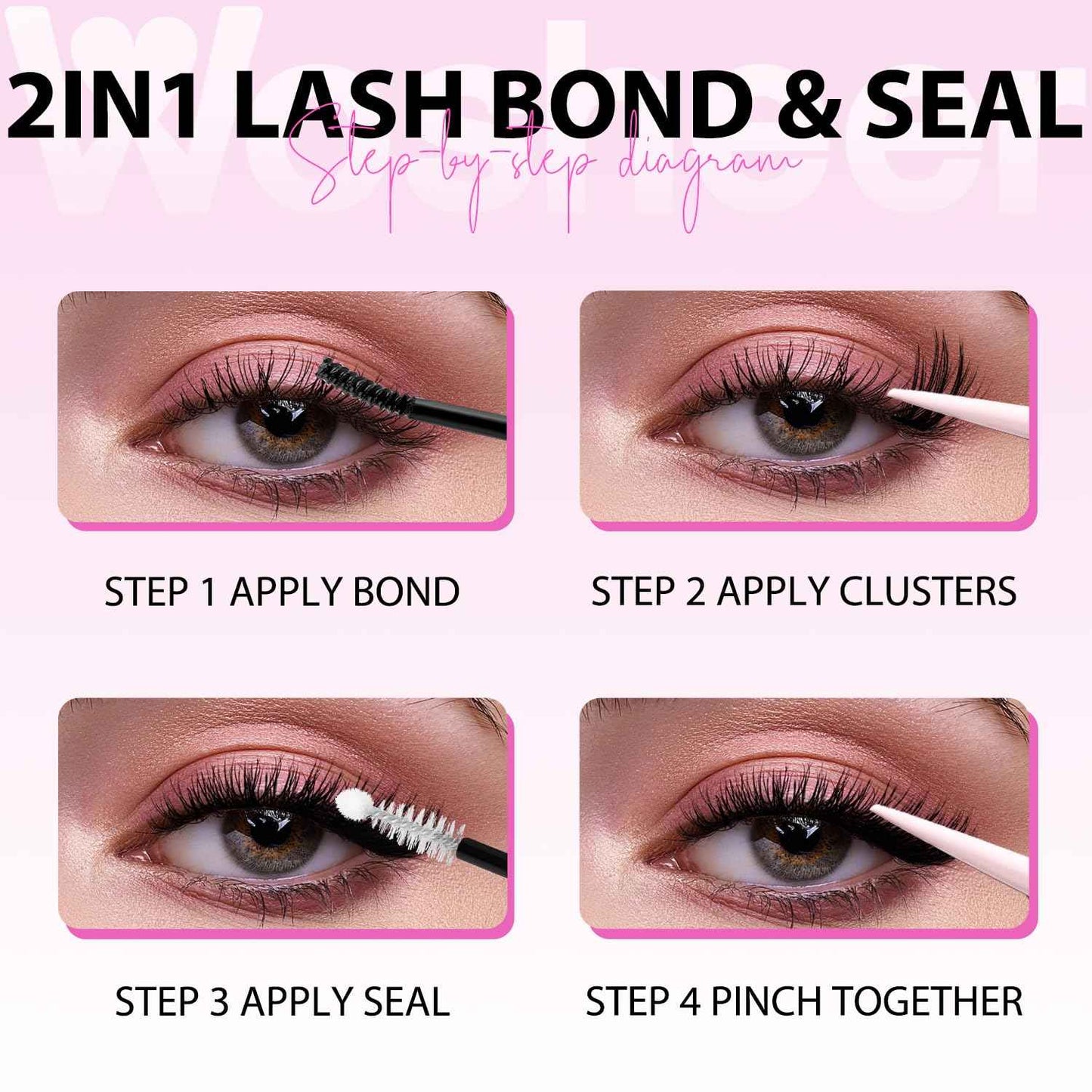 WOSHEER Lash Glue Bond and Seal Waterproof Long Lasting Strong Hold 2 in 1 Eyelash Glue Lash Bond and Seal Cluster Eyelash Bond and Seal for DIY Lash Extensions - Black