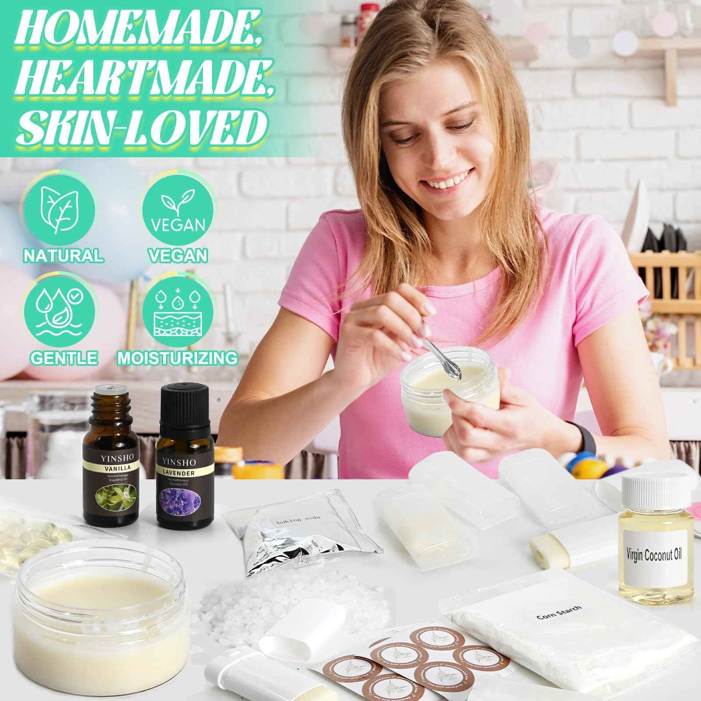 JCOOS Deodorant Making Kit, DIY Deodorant Kit, Aluminum Free Antiperspirant for Women and Men, Shea Butter, Coconut Oil, Baking Soda, Vanilla & Lavender Essential Oils, Containers Sweat & Odor Control