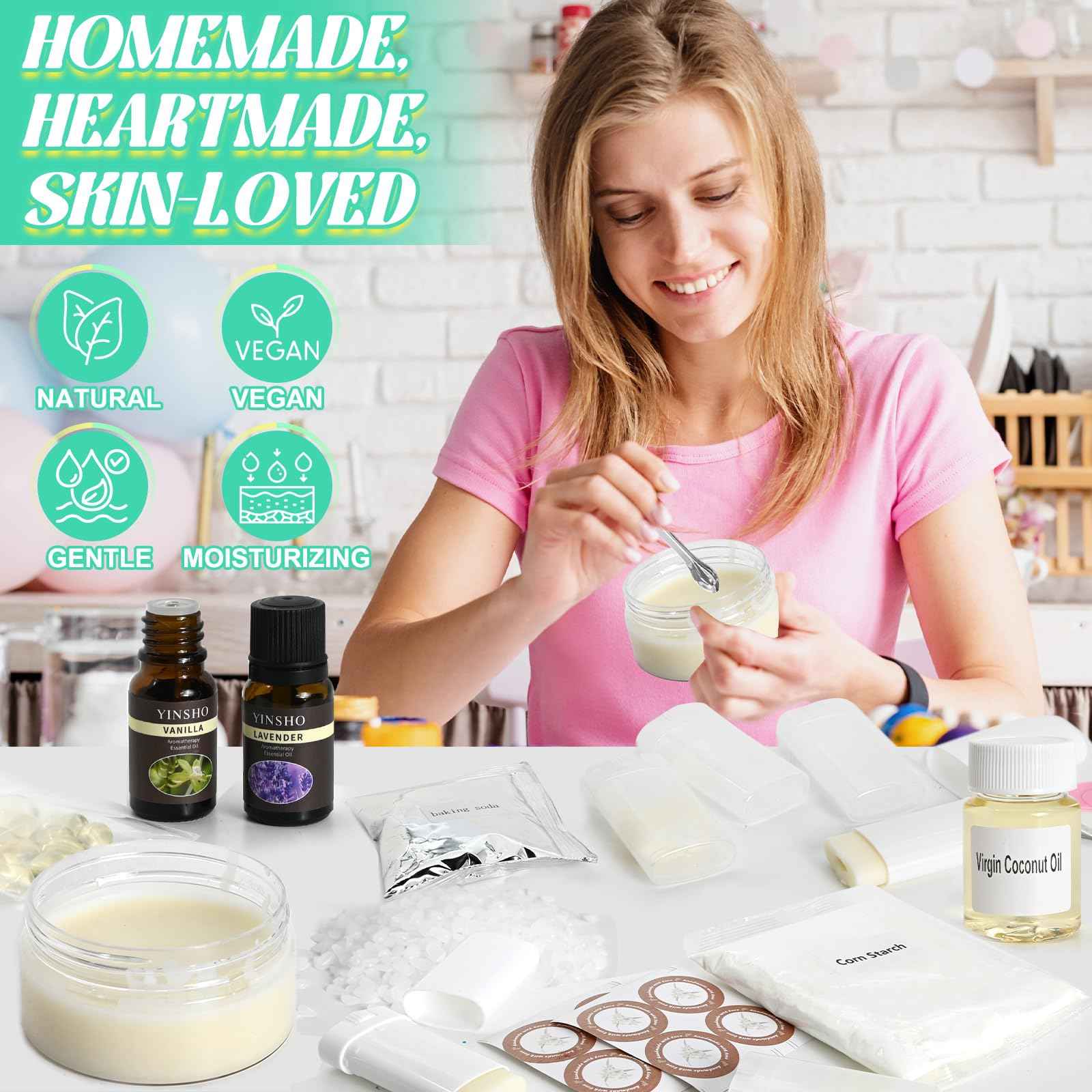 JCOOS Deodorant Making Kit, DIY Deodorant Kit, Aluminum Free Antiperspirant for Women and Men, Shea Butter, Coconut Oil, Baking Soda, Vanilla & Lavender Essential Oils, Containers Sweat & Odor Control