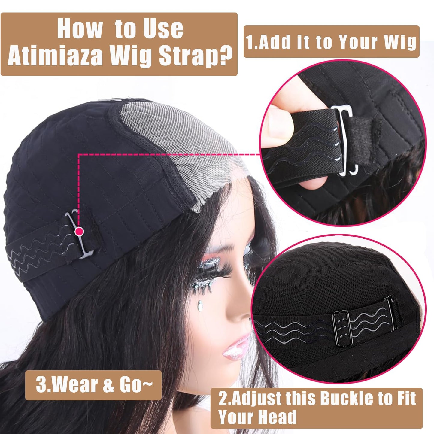 Atimiaza 4Pcs Adjustable Elastic Wig Band for Glueless Wig with Non-Slip Silicone Strips & Removable Buckles, Wig Bands for Keeping Wigs in Place Elastic Wig Strap to Secure Wig (Black)