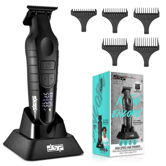 DSP Hair Trimmer for Men, Beard Trimmer, Cordless USB Rechargeable Barber Trimmer DLC, Speeds Adjustable, Travel Lock, Low Noise with Charging Base
