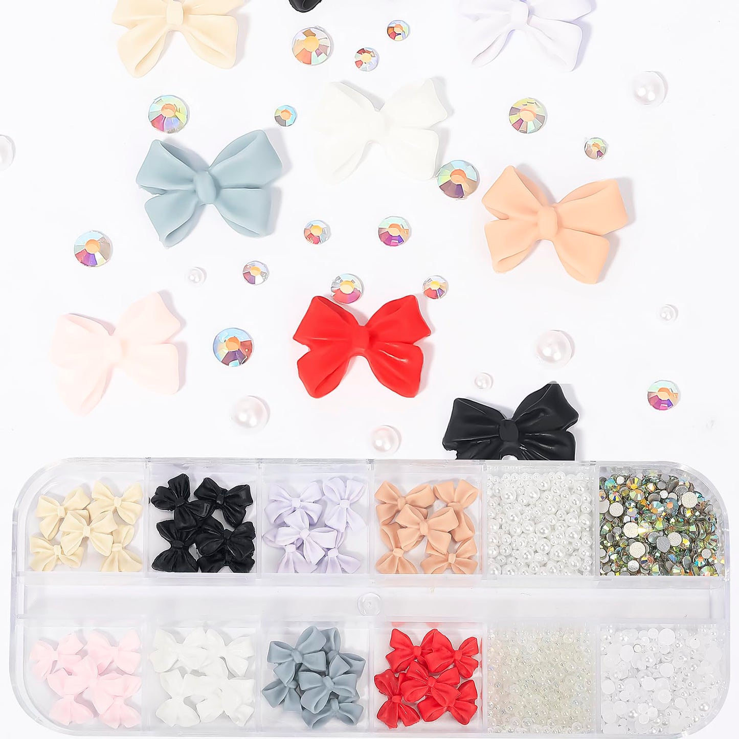 Colorful Bow-Knot Nail Stud Rhinestones Crystal 3D Bow-Knot Nail Charms Set for Acrylic Nails Mixed White Flatback Nails Jewelry Gem Stones Nail Beads Nail Art Rhinestones for Nail Design DIY 3#