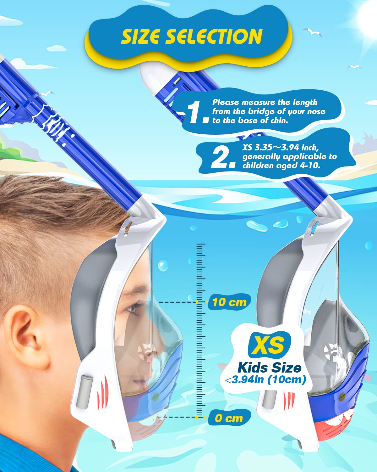 QingSong Kids Snorkel Mask Full Face, Snorkeling Set with Camera Mount, 180 Degree Panoramic View Snorkeling Gear Anti-Fog Anti-Leak