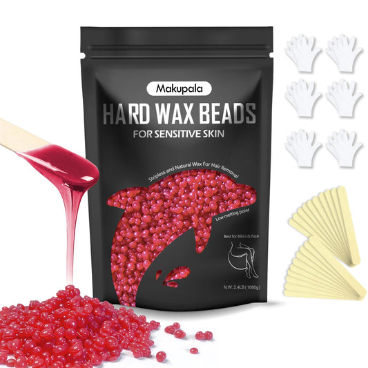 2.4lb Hard Wax Beads for Sensitive Skin Coarse Hair Removal, No Rosin Wax Beads for Brazilian Waxing, Full Body, Bikini, Underarms, Back, Legs, Face, Back, Unscented Wax Beans for Women Men Home