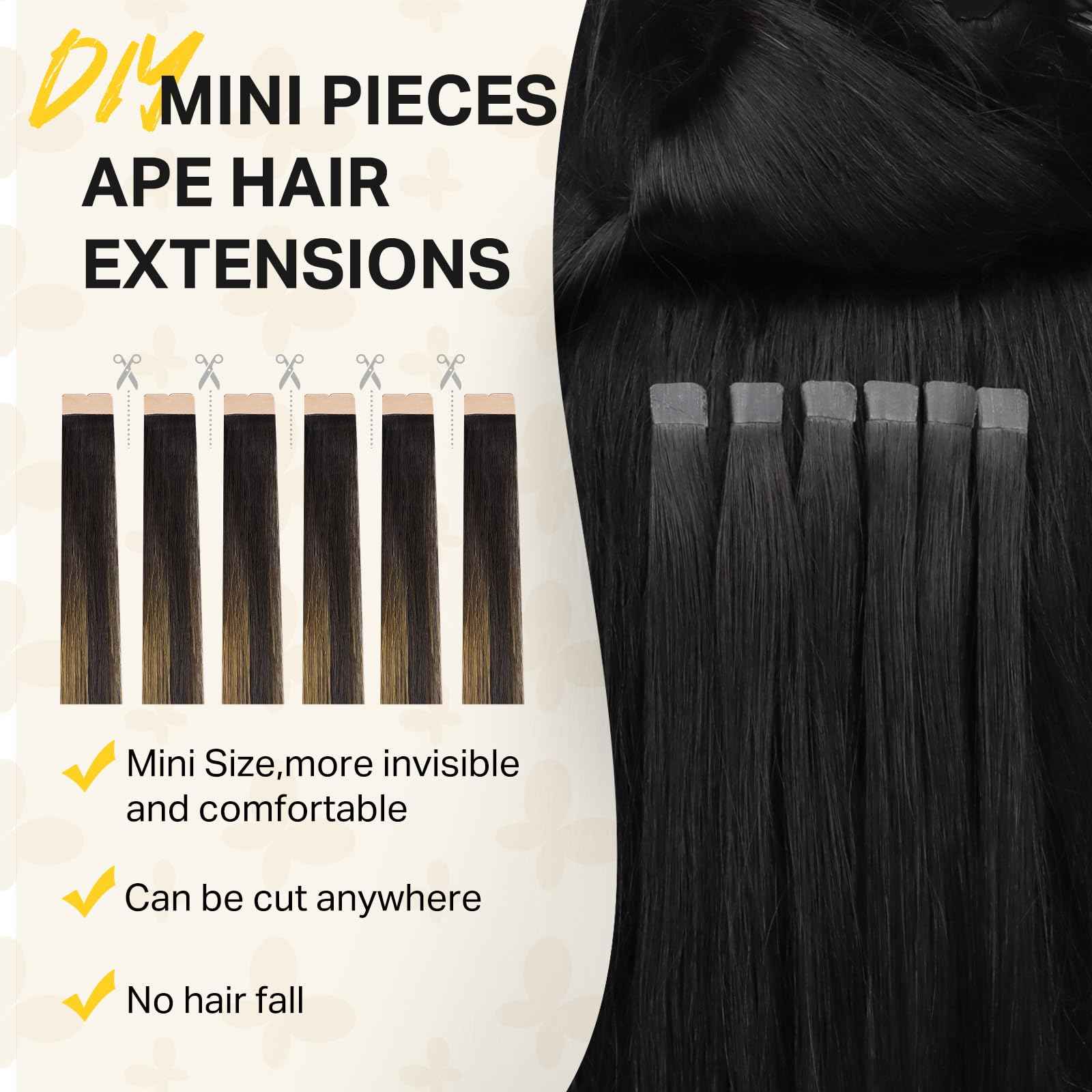 DOORES Tape in Hair Extensions, 10pcs 35g 16 Inch Balayage Dark Brown to Chestnut Brown Mini Tape Weft Extensions Invisible Remy Real Human Hair DIY Seamless Flexible Wear Silky Straight