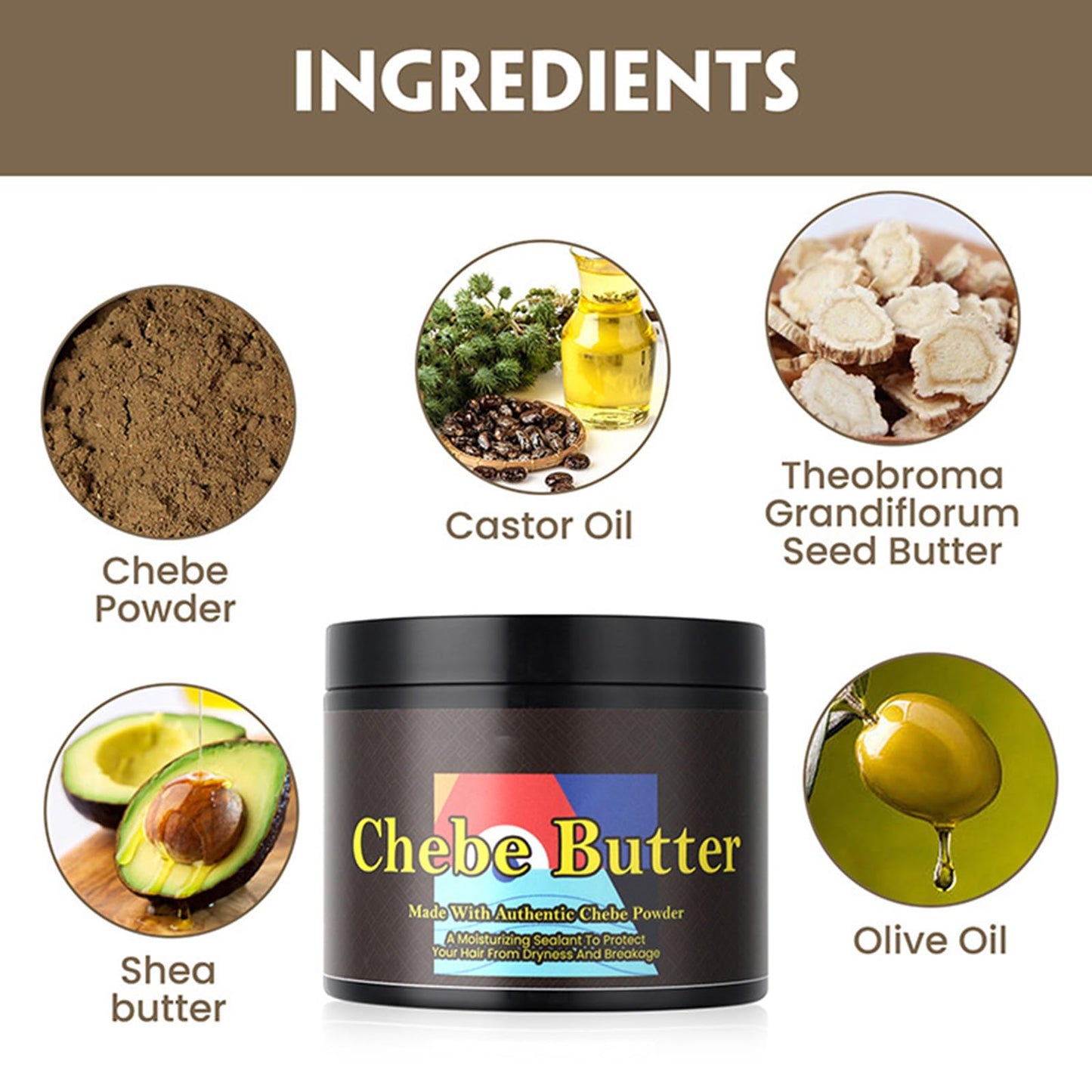 Chebe Butter for Hair Growth with Castor Oil- All-Natural Ingredients, Moisturizing & Hair Thickening, Chebe Hair Butter– Hair Deep Conditioning, Unisex Chebe Butter for All Hair Types 3.6 Oz