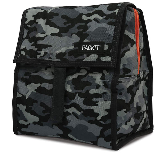 PackIt Freezable Lunch Bag, Charcoal Camo, Built with EcoFreeze Technology, Foldable, Reusable, Zip and Velcro Closure with Buckle Handle, Perfect for Lunches