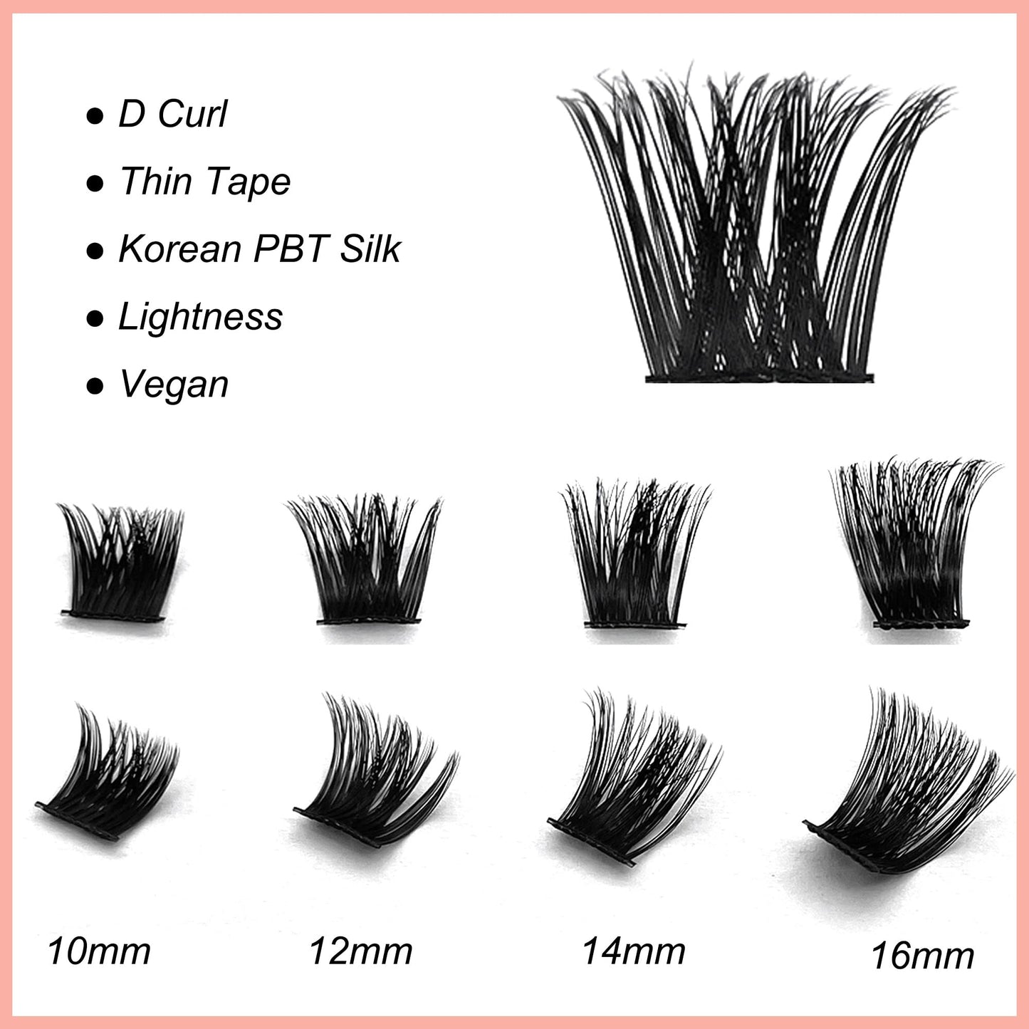 D Curl DIY Eyelash Extension Ninglash BW07 Lashes, 96 Pcs Individual Lash Extensions, Soft Natural Lightweight 10/12/14/16mm Mix Resuale Eyelash Cluster Lashes for Home use