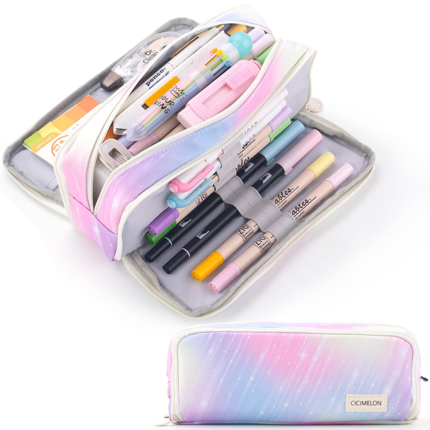 CICIMELON Large Capacity Pencil Case 3 Compartment Pouch Pen Bag for School Teen Girl Boy Men Women (Meteor)