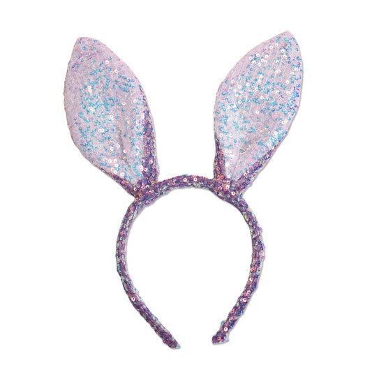 HIFANMM Easter Headbands Bunny Ears Hair Bands for Women Girls Kids, Cute Blue Sequin Rabbit Ear Hair Accessories Easter Day Decoration Headdress Party Supplies Gift Hair Hoop 1 Pcs