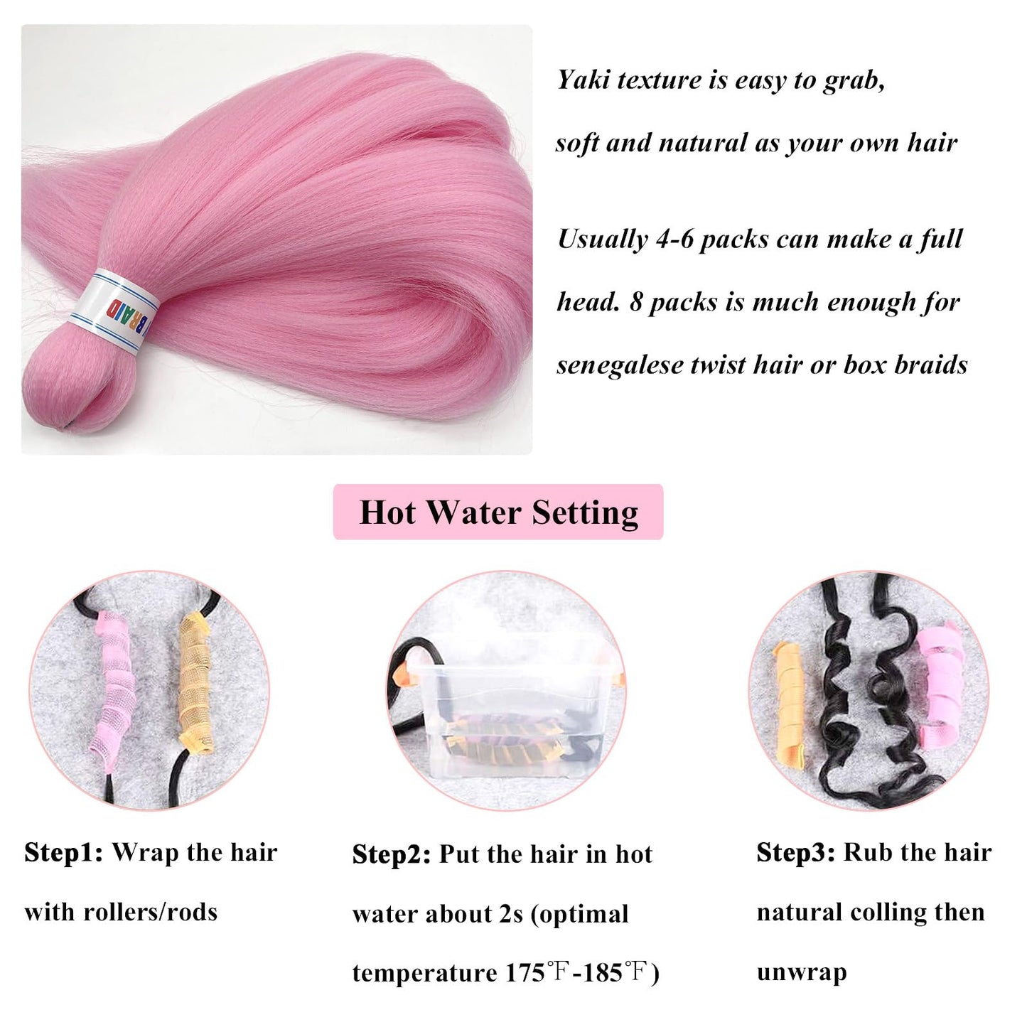 UPruyo Pink Braiding Hair Pre Stretched Kanekalo Prestretched Braiding Hair Extensions 26 inch Synthetic Hair for Braiding Twist Crochet Yaki Light Pink Long Braiding Hair (Light Pink-6 Packs)